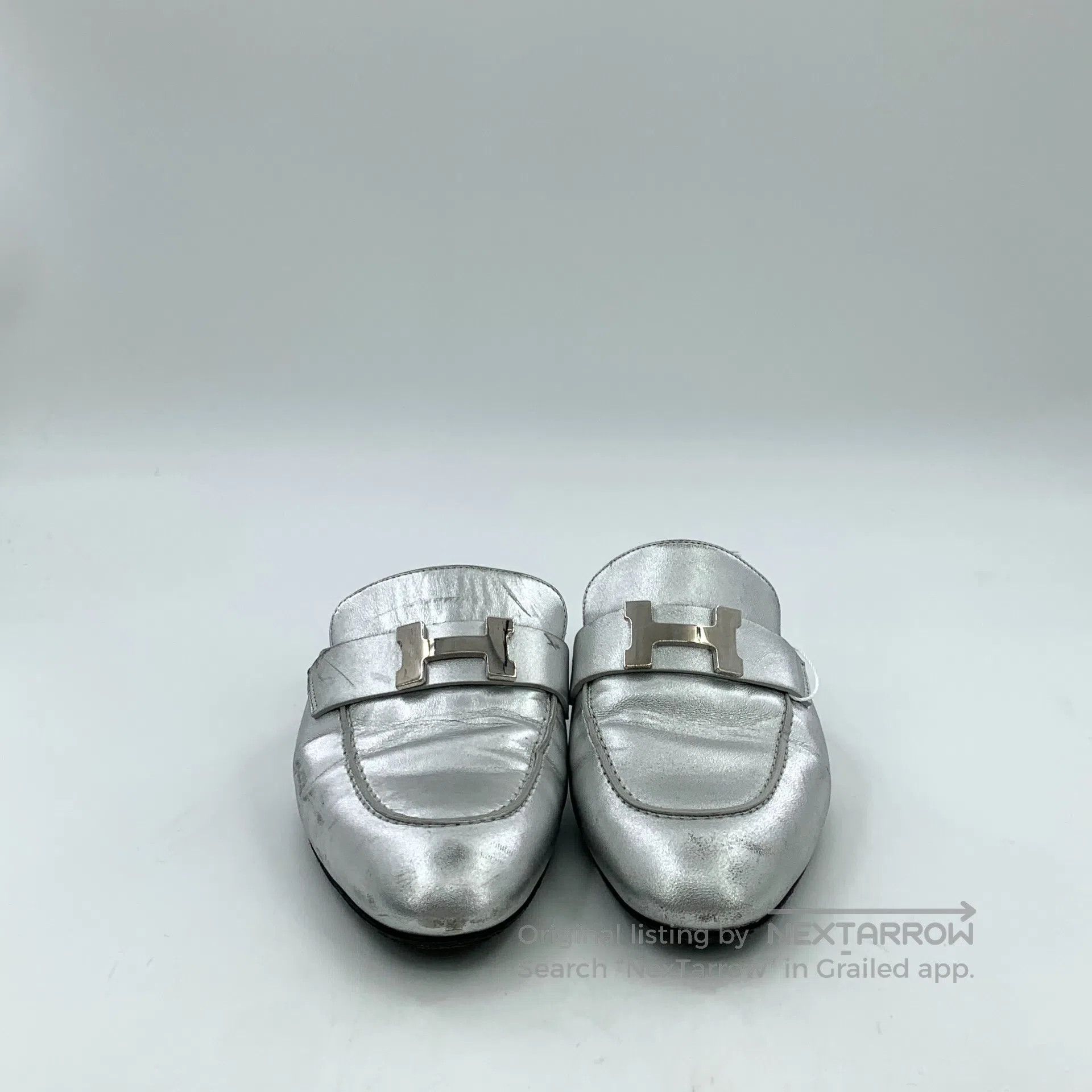 Hermes Hermes Silver goat leather casual flat back slipper| Size US 5.5 / IT 35.5 - 3 Thumbnail