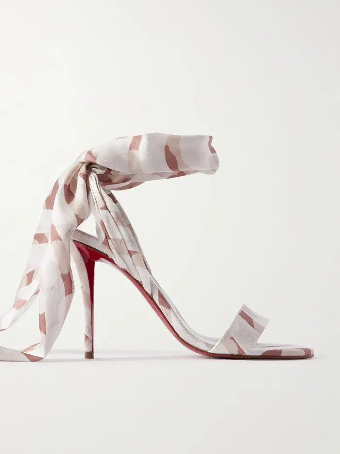 Christian Louboutin os11x0326 Miss Z 100 Printed Satin Sandals in Multicolor Size US 7.5 / IT 37.5 - 1 Thumbnail