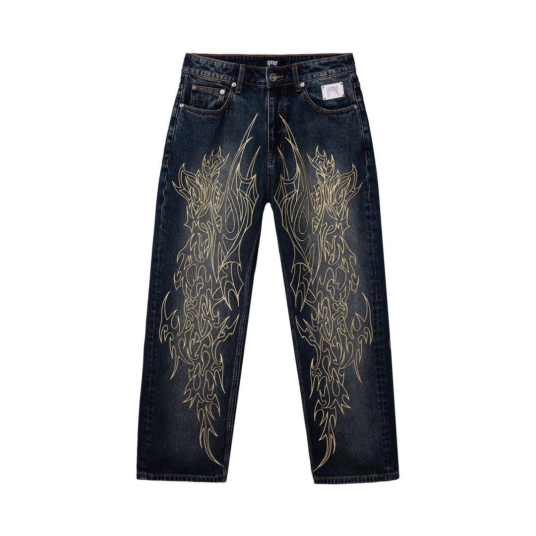 image of Revenge X Kodak Black Tribal Cross Denim Jeans Pants in Blue, Men's (Size 30)