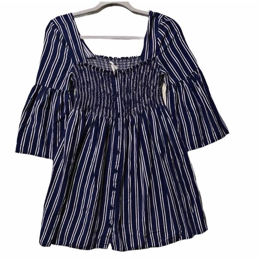BB Dakota Jack By BB Dakota Navy Striped Boho Rayon Top XS Size XS / US 0-2 / IT 36-38 - 1 Thumbnail