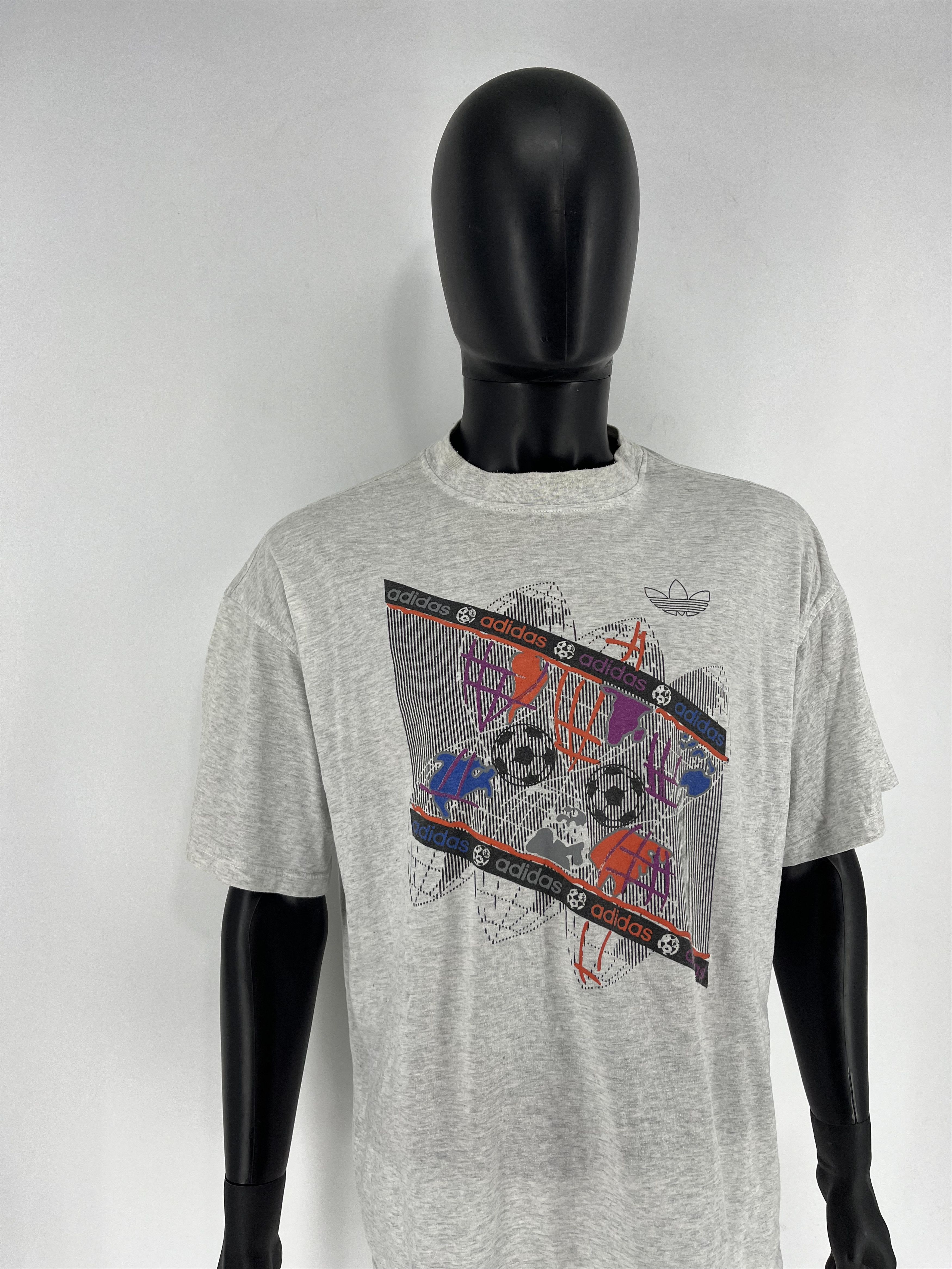Adidas × Vintage Adidas Grau Grafik T-Shirt Silver Tag Banner Tag 80s Size US XL / EU 56 / 4 - 3 Thumbnail