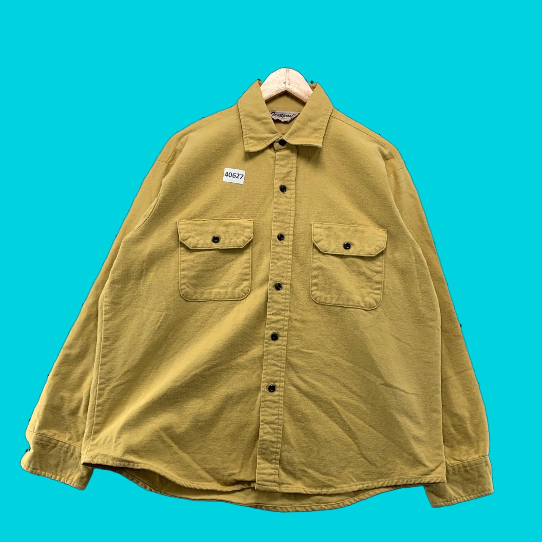 VINTAGE Frostproof Chamois Button Shirt Mens XL Yellow Long Sleeve Pockets Outdoor Sportsman