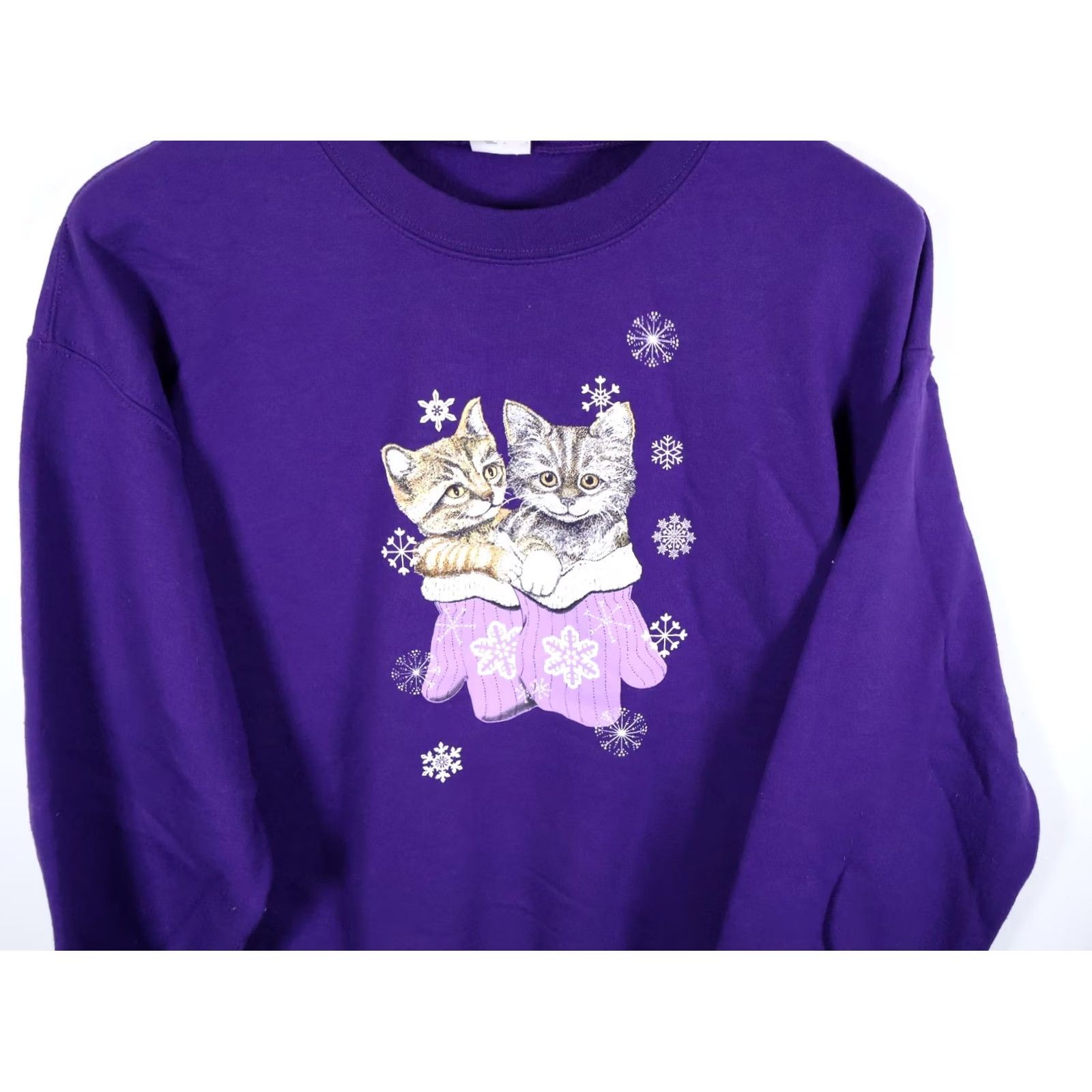 Gildan Gilden Kittens Sweatshirt Adult Large Purple Crewneck Mittens Snowflake Cats Girls Size L / US 10 / IT 46 - 4 Thumbnail
