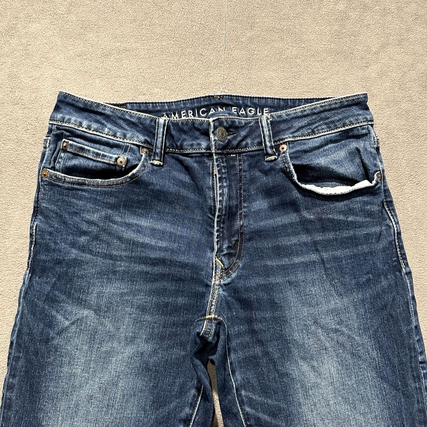 American Eagle Outfitters American Eagle Jeans Mens 33x30 Blue Denim Airflex Slim Straight GUC Size US 32 / EU 48 - 3 Thumbnail