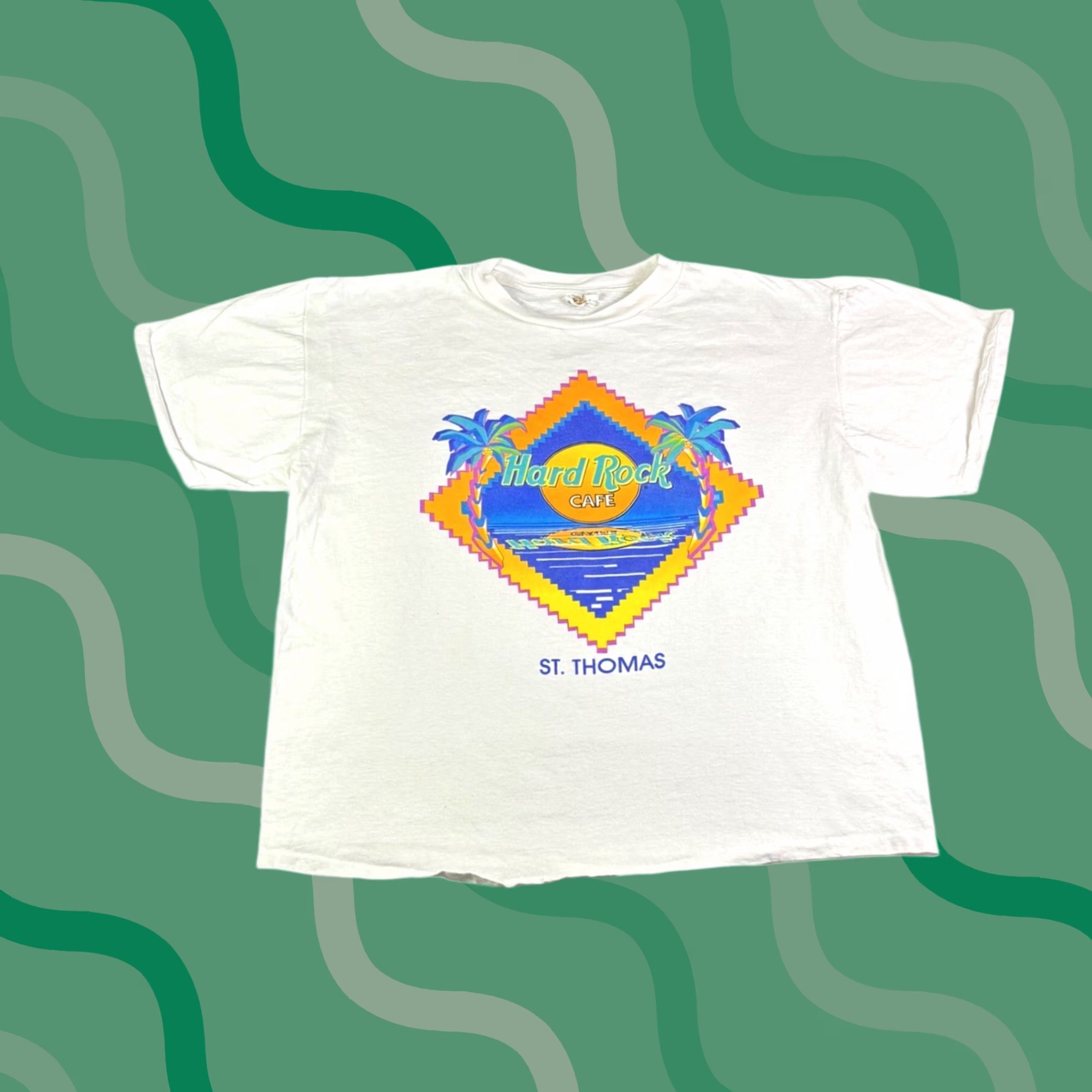 Hard Rock Cafe VINTAGE Hard Rock Cafe Shirt XL White Graphic Tee Mens 1990s Souvenir St Thomas T Shirt Size US XL / EU 56 / 4 - 1 Thumbnail