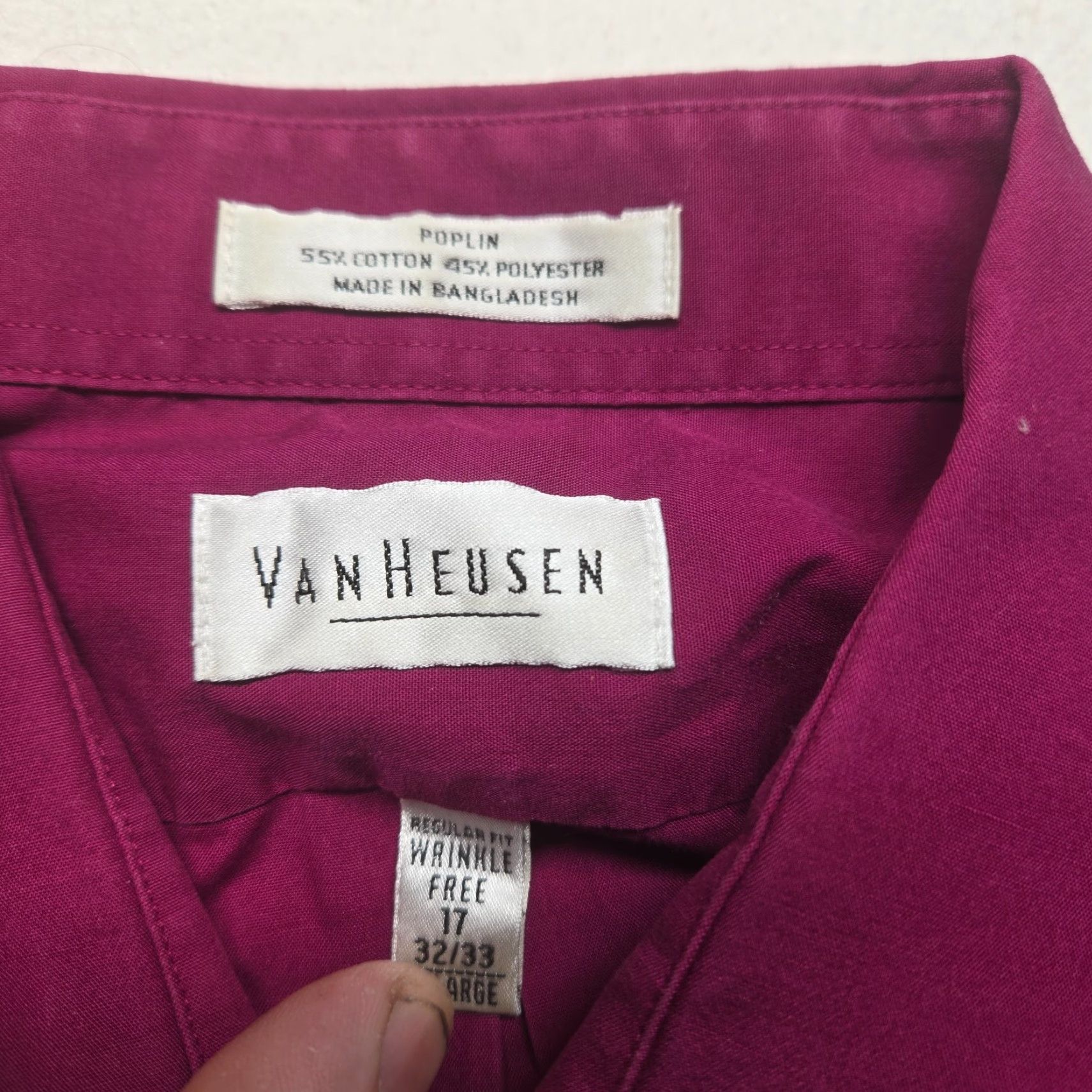Van Heusen VINTAGE Van Heusen Dress Shirt Purple 17 Regular Adult Men Wrinkle Resistant Solid Long Sleeve Button Collar Shirt Size 46R - 3 Thumbnail