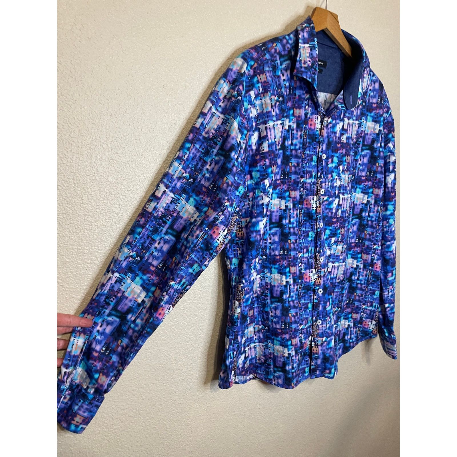BUGATCHI Bugatchi Shaped Fit Cotton Abstract Purple Button Up XXL Size US XXL / EU 58 / 5 - 10 Thumbnail
