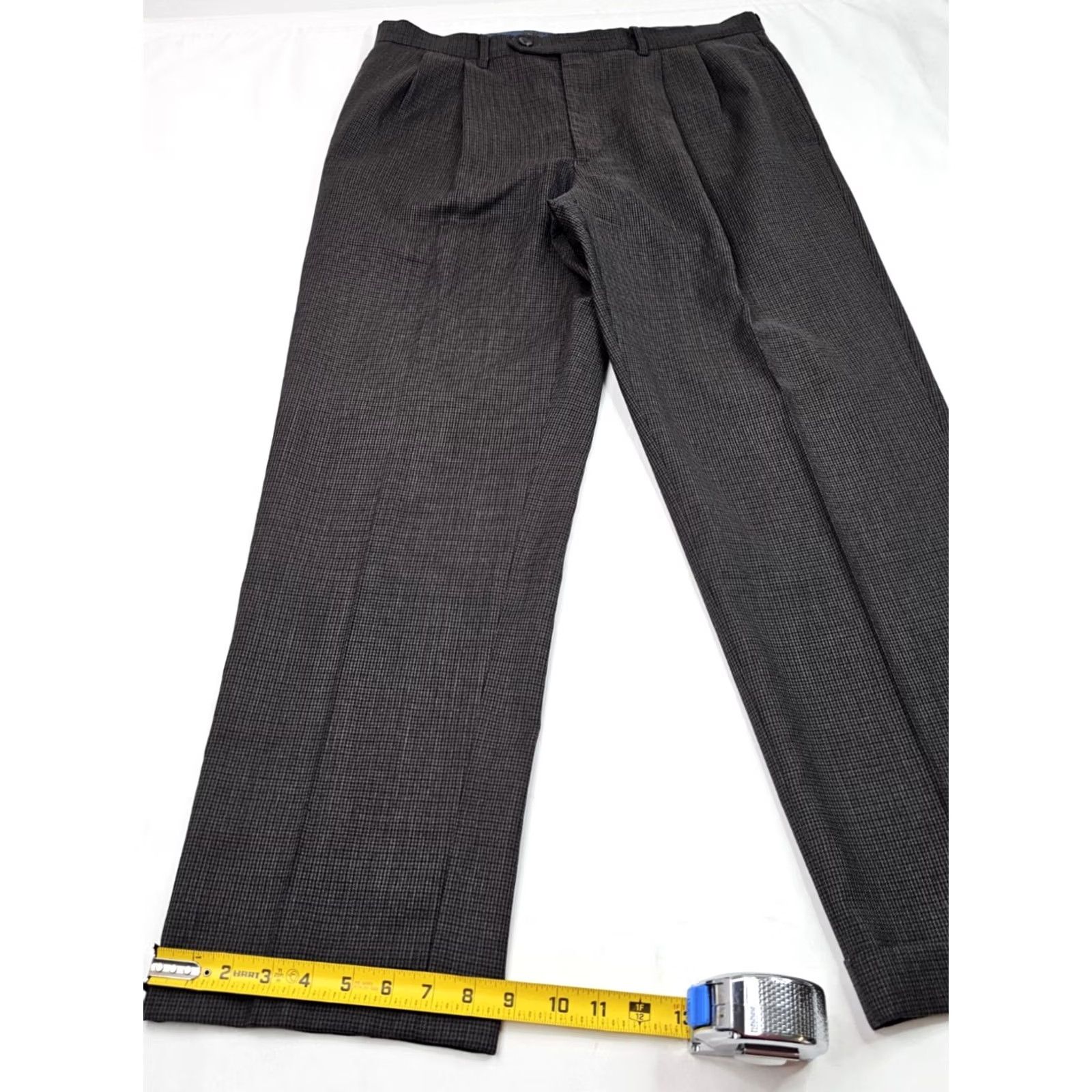 Ralph Lauren VINTAGE Lauren Ralph Lauren Wool Pleated Dress Pant Men 34x30 Houndstooth Brown Cuff EUC Size US 34 / EU 50 - 2 Thumbnail
