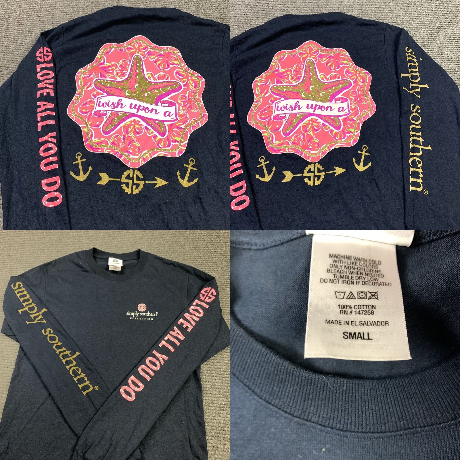Vintage Simply Southern Wish Upon A Star Womens T-Shirt Small Glittery Star Fish Graphic Shirt Womens Small Blue Glitter Graphic Star Fish Logo Graphic Size S / US 4 / IT 40 - 8 Thumbnail