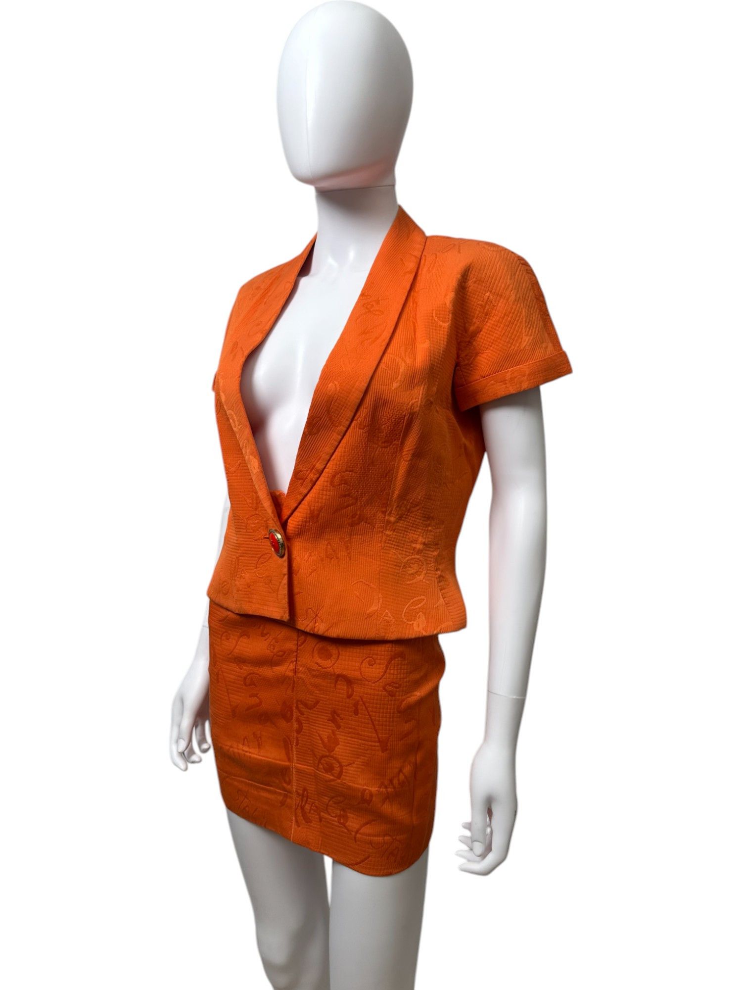 Versace S/S 1991 Orange Letter Pattern Tailleur Size S / US 4 / IT 40 - 3 Thumbnail