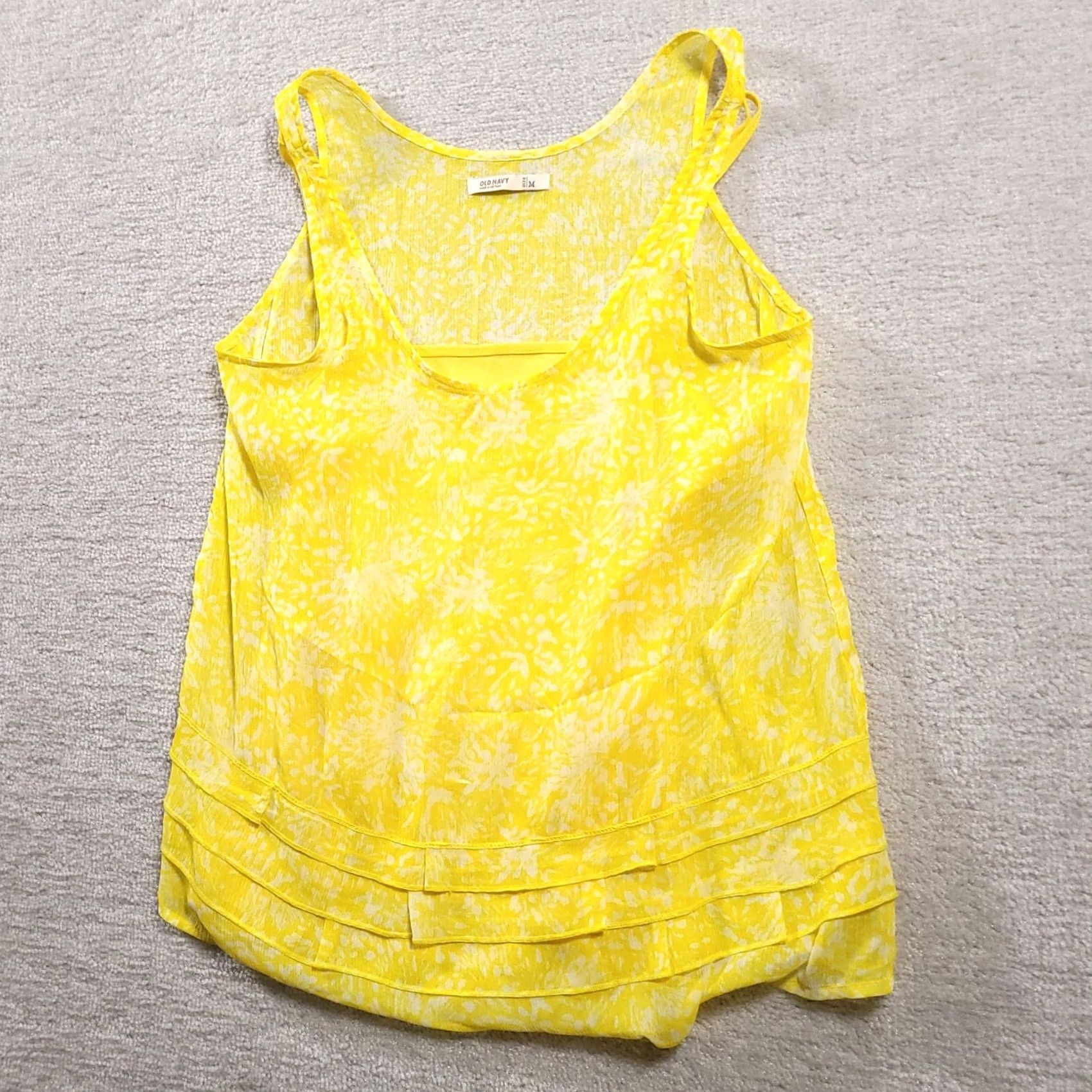 Old Navy Old Navy Tank Top Womens Medium Yellow White Scoop Neck Abstract Size M / US 6-8 / IT 42-44 - 2 Thumbnail