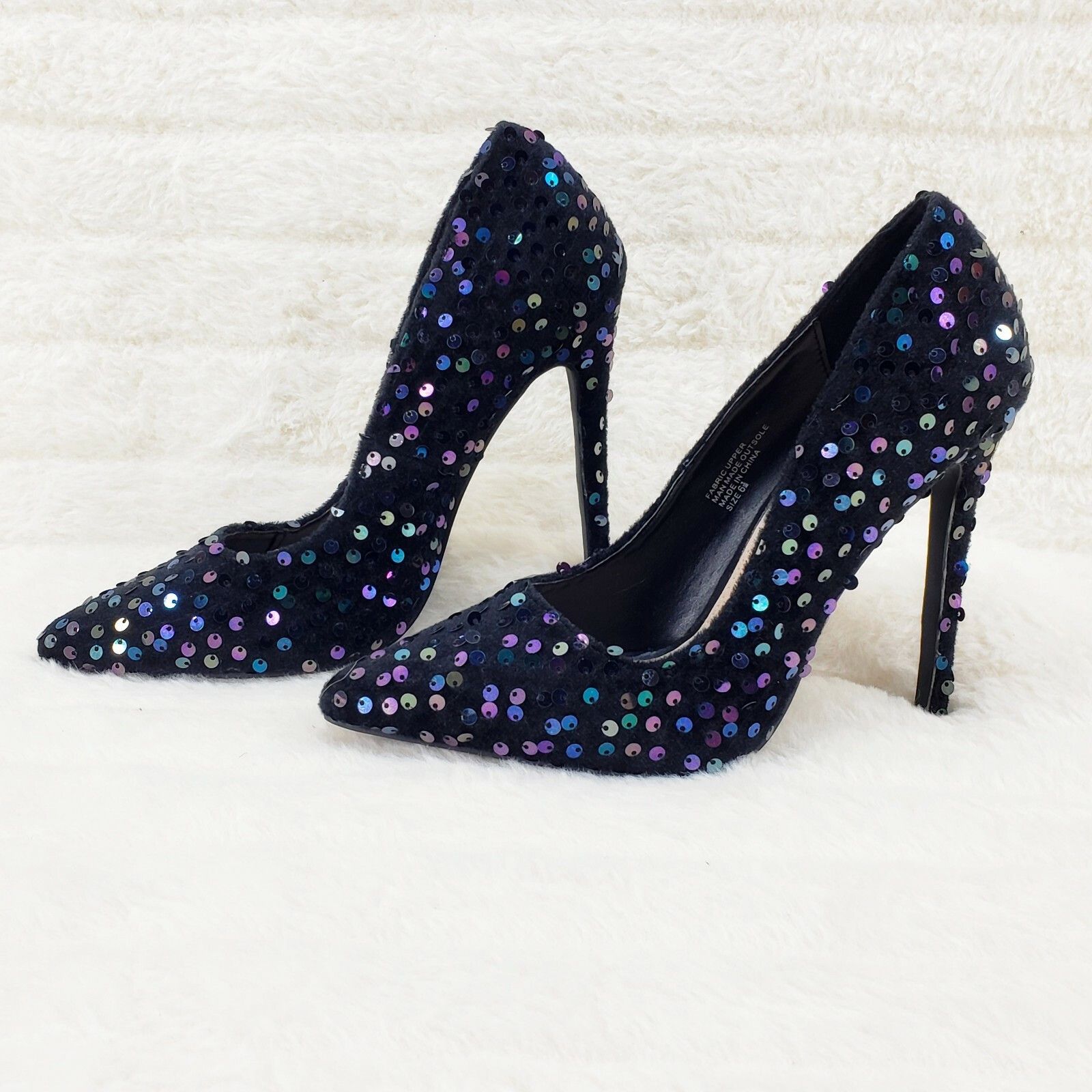 Other Ricky Black Multi Purple Sequin Pointy Toe Pump Shoe 4.5" Hi Size US 6 / IT 36 - 1 Thumbnail