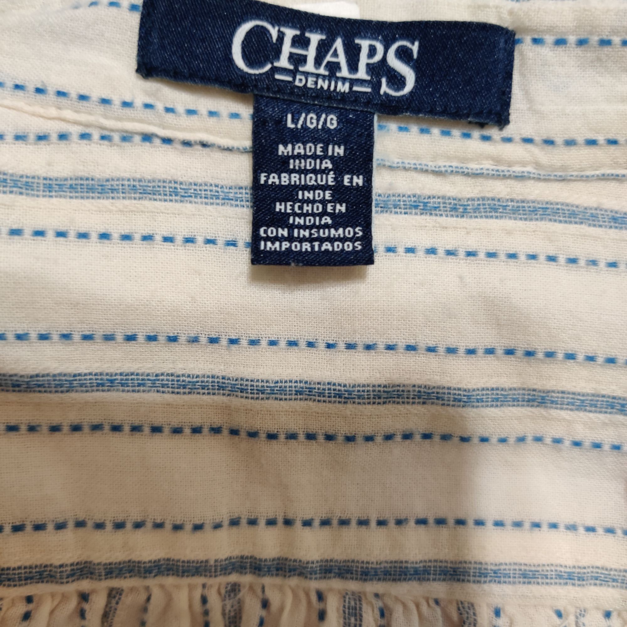 Chaps Chaps L Striped Cotton Shirt Blue White Button Front Long Sl Size L / US 10 / IT 46 - 6 Thumbnail