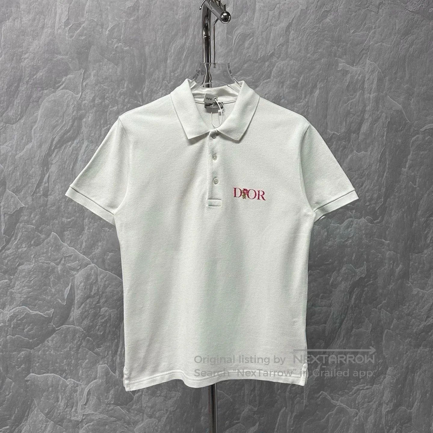 Dior Rose Embroidery Polo Short Sleeve.