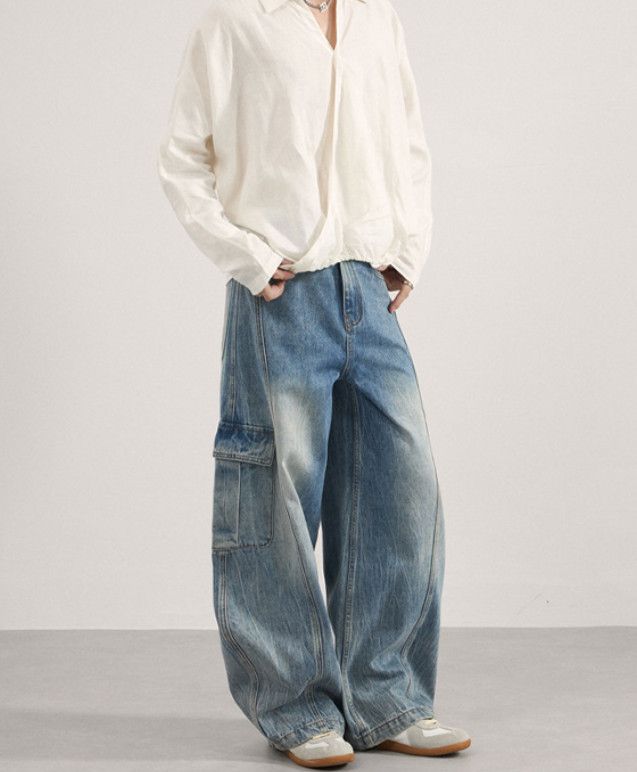 Vintage American-style multi-pocket loose wide-leg curved work jeans Size US 32 / EU 48 - 4 Thumbnail