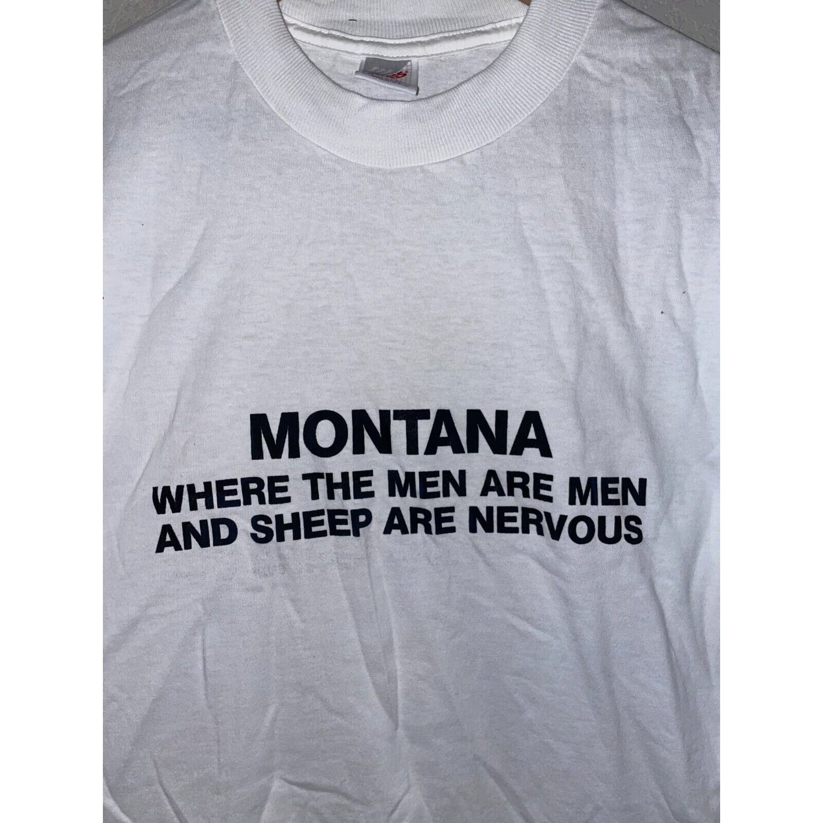 Jerzees 90s Montana Where The Men Are Men Sheep Nervous TX Shirt VTG Size US L / EU 52-54 / 3 - 3 Thumbnail