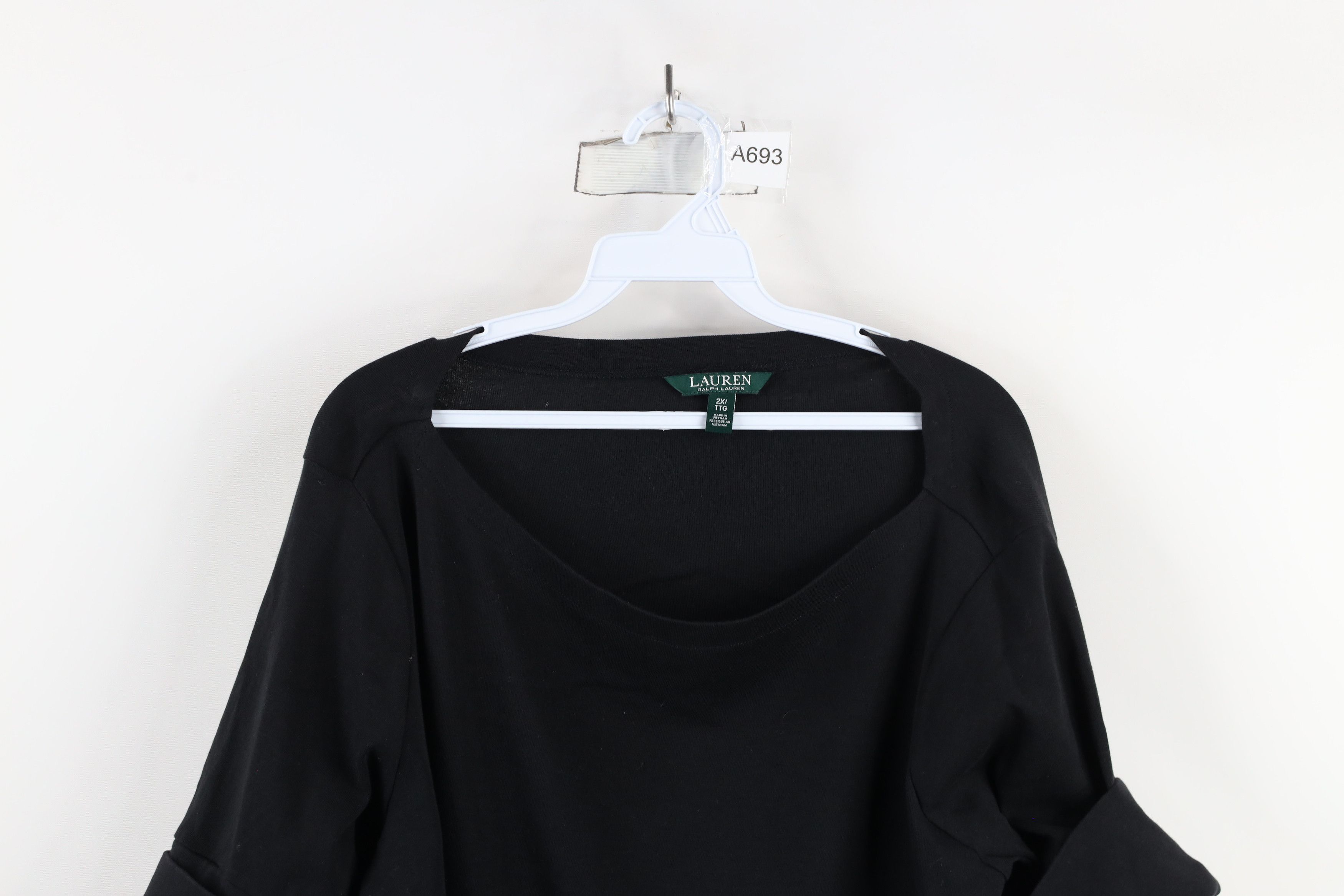 Ralph Lauren × Vintage Vintage Ralph Lauren Ribbed Knit 3/4 Sleeve T-Shirt Black Size XXL / US 16-18 / IT 52-54 - 2 Thumbnail