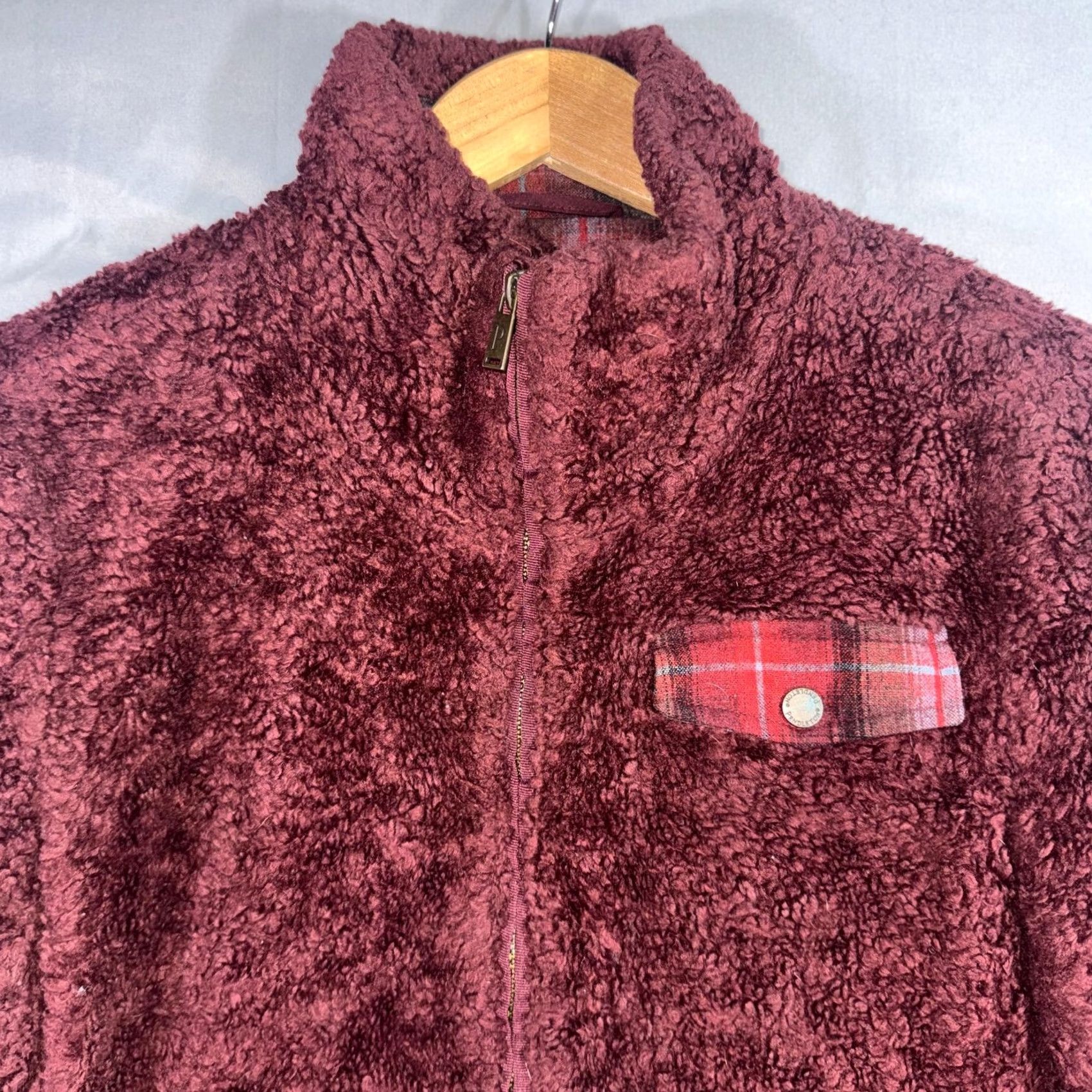 Pendleton VINTAGE Pendleton Jacket Mens M Full Zip Sherpa Fleece Burgundy Red Plaid Lined Warm Bomber Jacket Mens Burgundy Sherpa Fleece Jacket Size US M / EU 48-50 / 2 - 3 Thumbnail