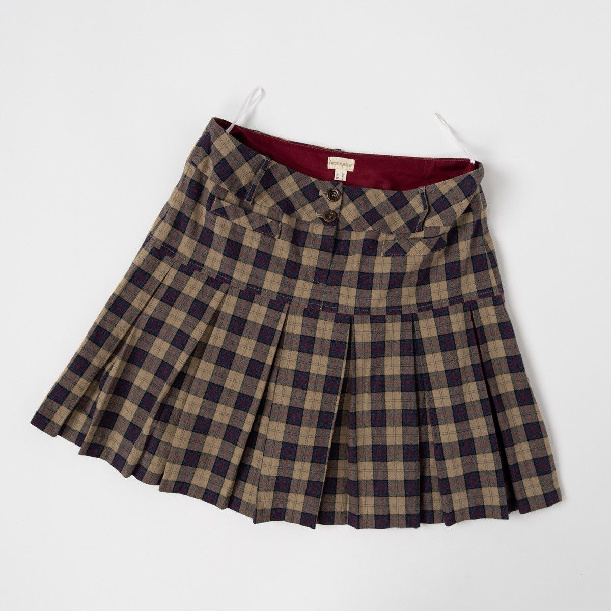 Other Hessnatur Womens Plaid Pleated Skirt Beige Blue Check Mini Size 30" / US 8 / IT 44 - 2 Thumbnail