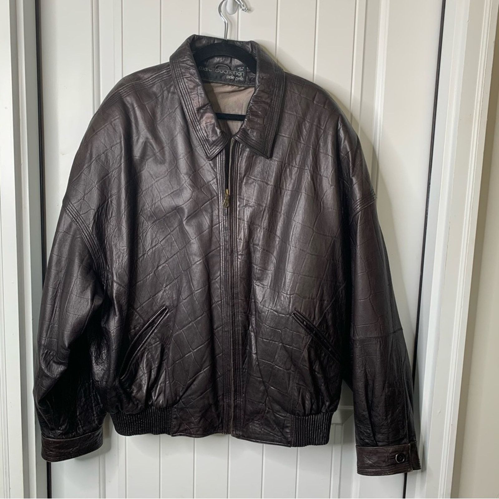 image of Marc Buchanan Pelle Pelle Brown Leather Bomber Jacket 48, Men's (Size 2XL)