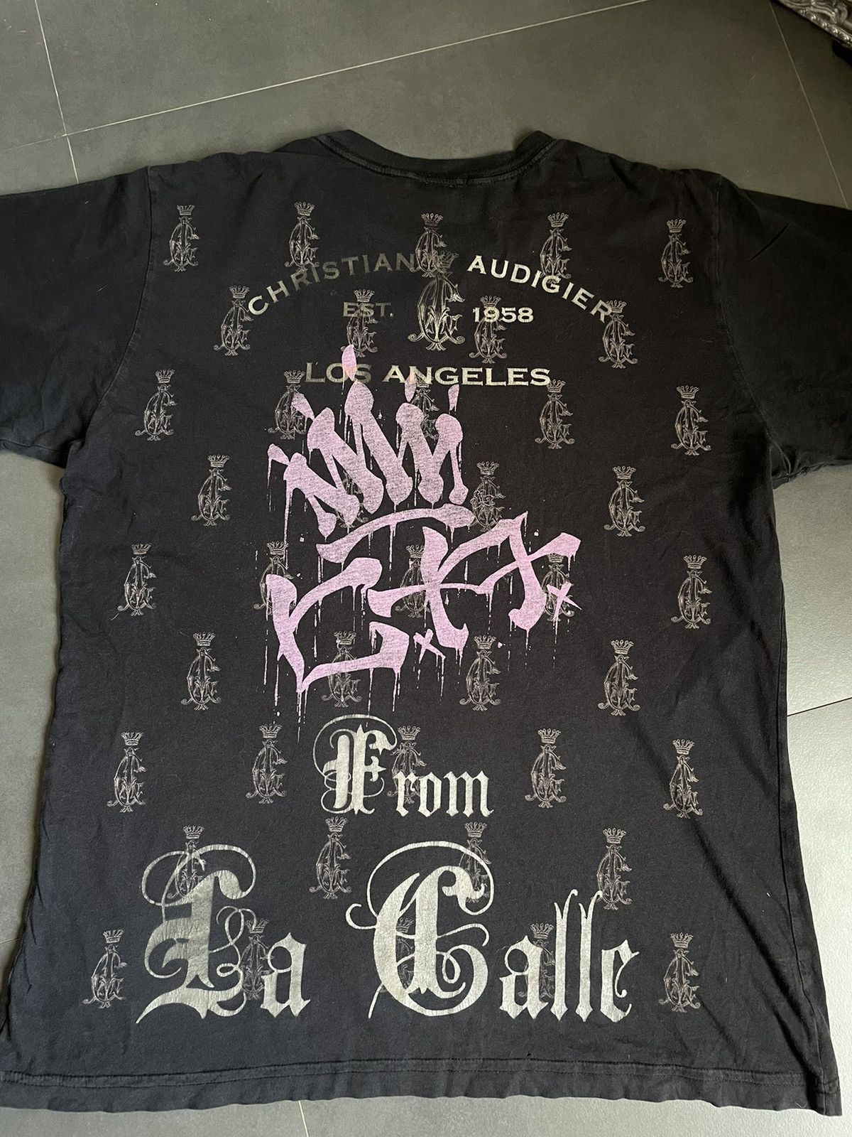 Christian Audigier × Ed Hardy Rare Christian Audigier Full Print Paris Tee T-shirt Y2k Size US L / EU 52-54 / 3 - 4 Thumbnail