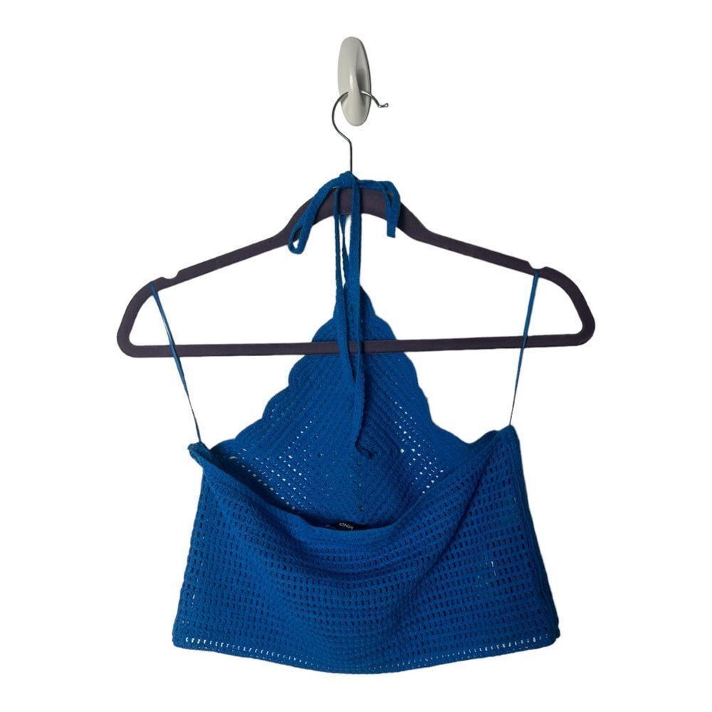 Mango Mango Blue Crochet Halter Crop Top Size S Boho Knit Festival Size S / US 4 / IT 40 - 3 Thumbnail