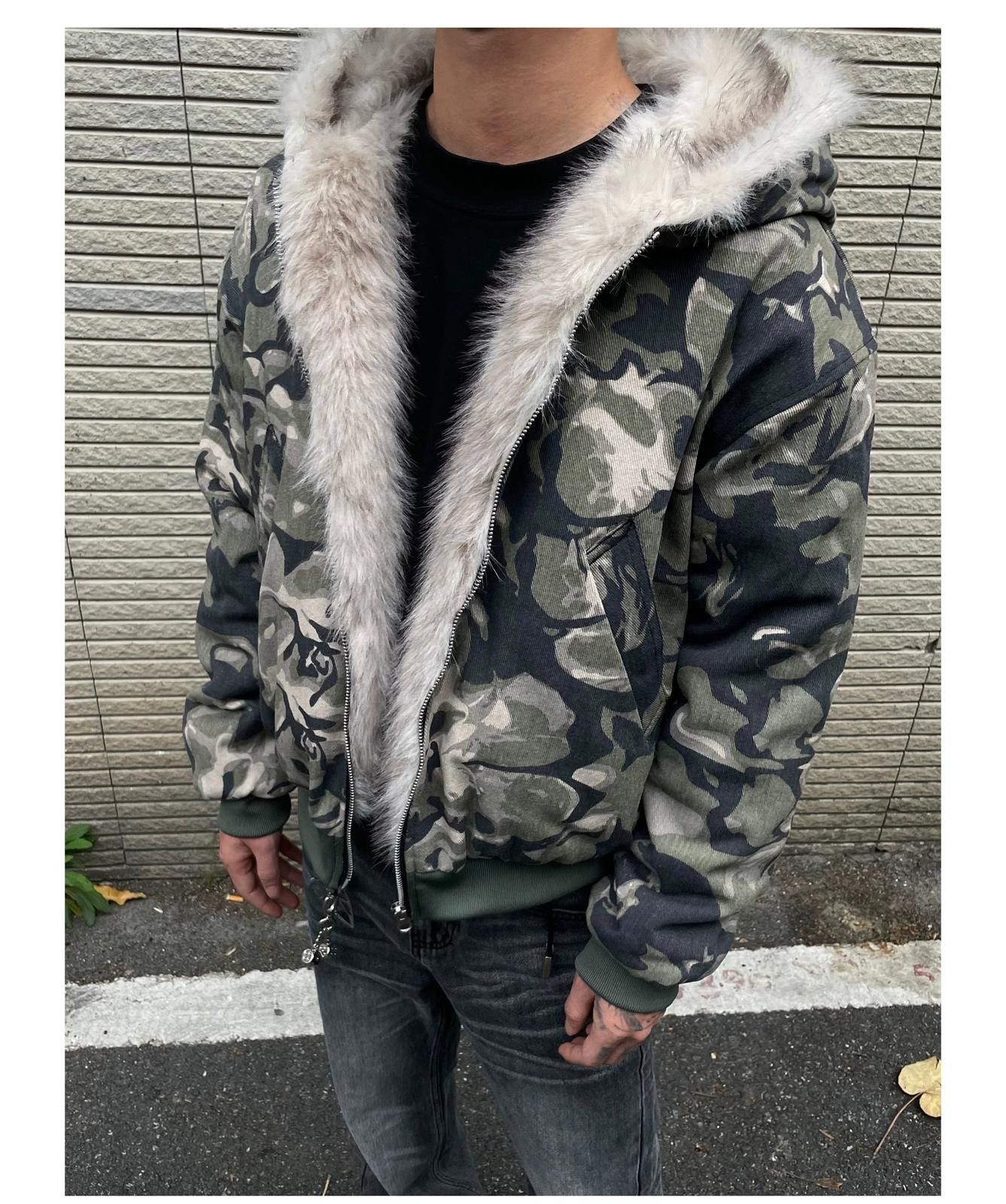 Japanese Brand Camouflage Faux Fur Lined Hooded Jacket, Men's Outerwear Size US L / EU 52-54 / 3 - 6 Thumbnail