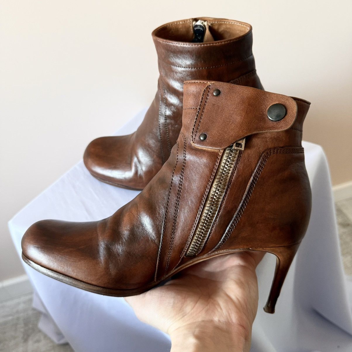 Rick Owens Rick Owens Stiletto Blood Brown Leather Zip Heels Boots Size US 10 / IT 40 - 6 Thumbnail