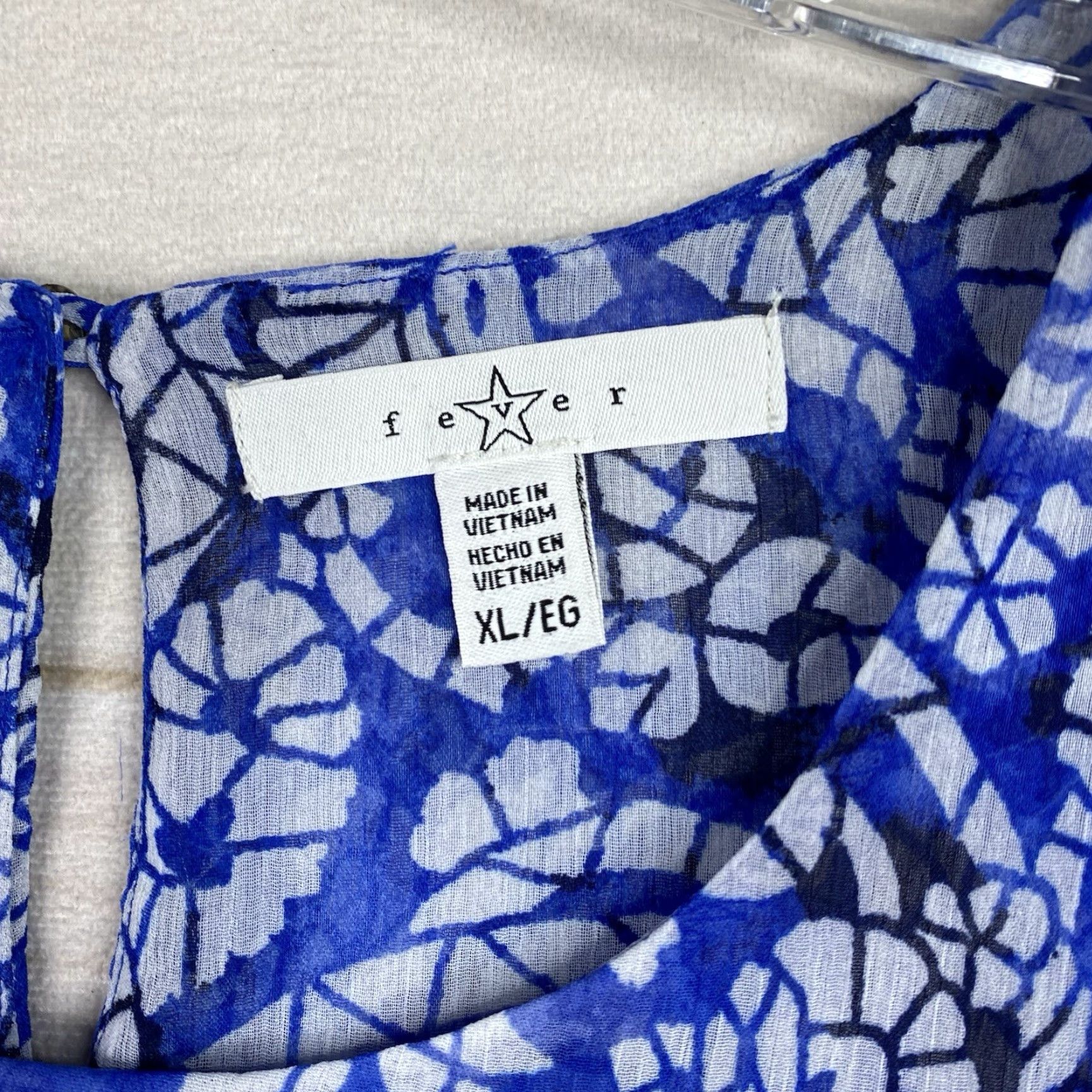 Vintage Fever Clothing Co Blouse Women's XL Sleeveless Floral Paisley Blue Geometric Chiffon Keyhole Neck Tunic Casual Caprice Style - 90s? Size XL / US 12-14 / IT 48-50 - 3 Thumbnail