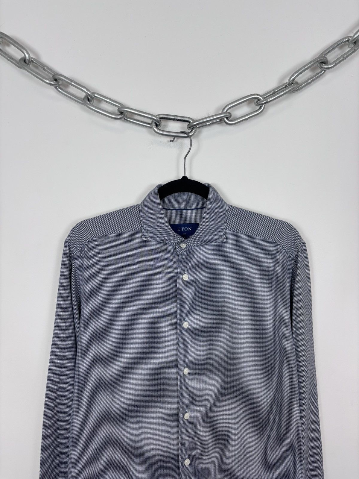 Eton Eton Men’s Navy Blue White Long Sleeve Shirt Houndstooth Size US S / EU 44-46 / 1 - 2 Thumbnail