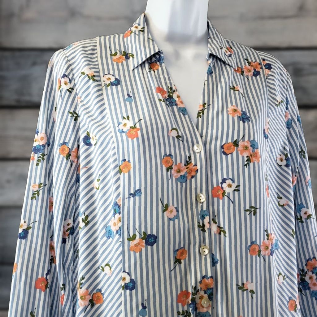 J. Jill J Jill Womens Button-Up Shirt Small Pink Floral Long Sleeve Rayon Vintage No Size S / US 4 / IT 40 - 1 Thumbnail