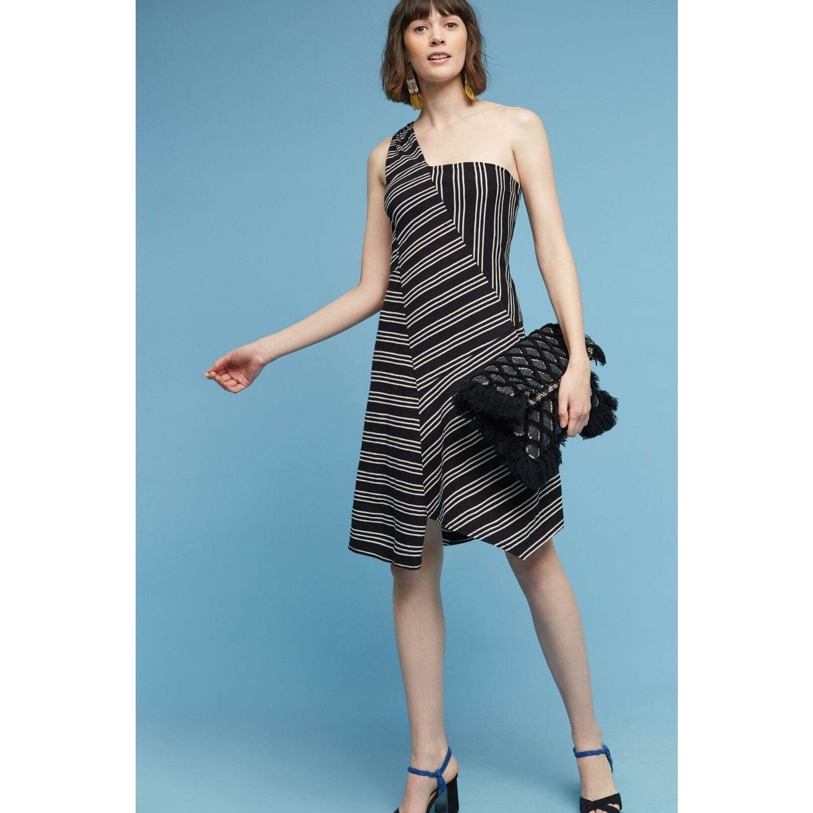Anthropologie New Anthropologie Moka One-Shoulder Dress by Maeve B&W XS Size XS / US 0-2 / IT 36-38 - 1 Thumbnail