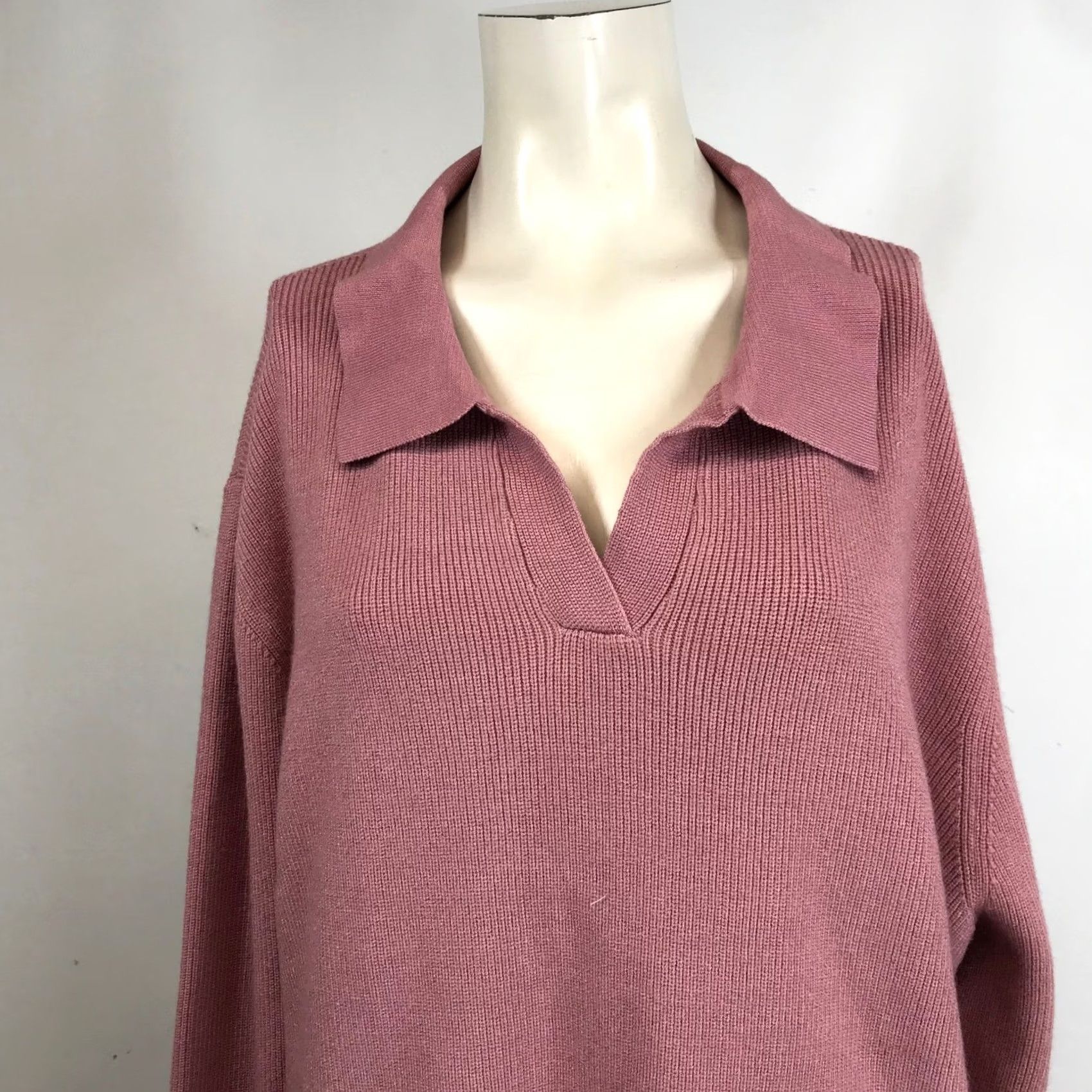 Vintage FIRST LOVE BY LOVELYN Dusty Rose Ribbed Collared Long Sleeve Sweater 3X Size XXL / US 16-18 / IT 52-54 - 2 Thumbnail