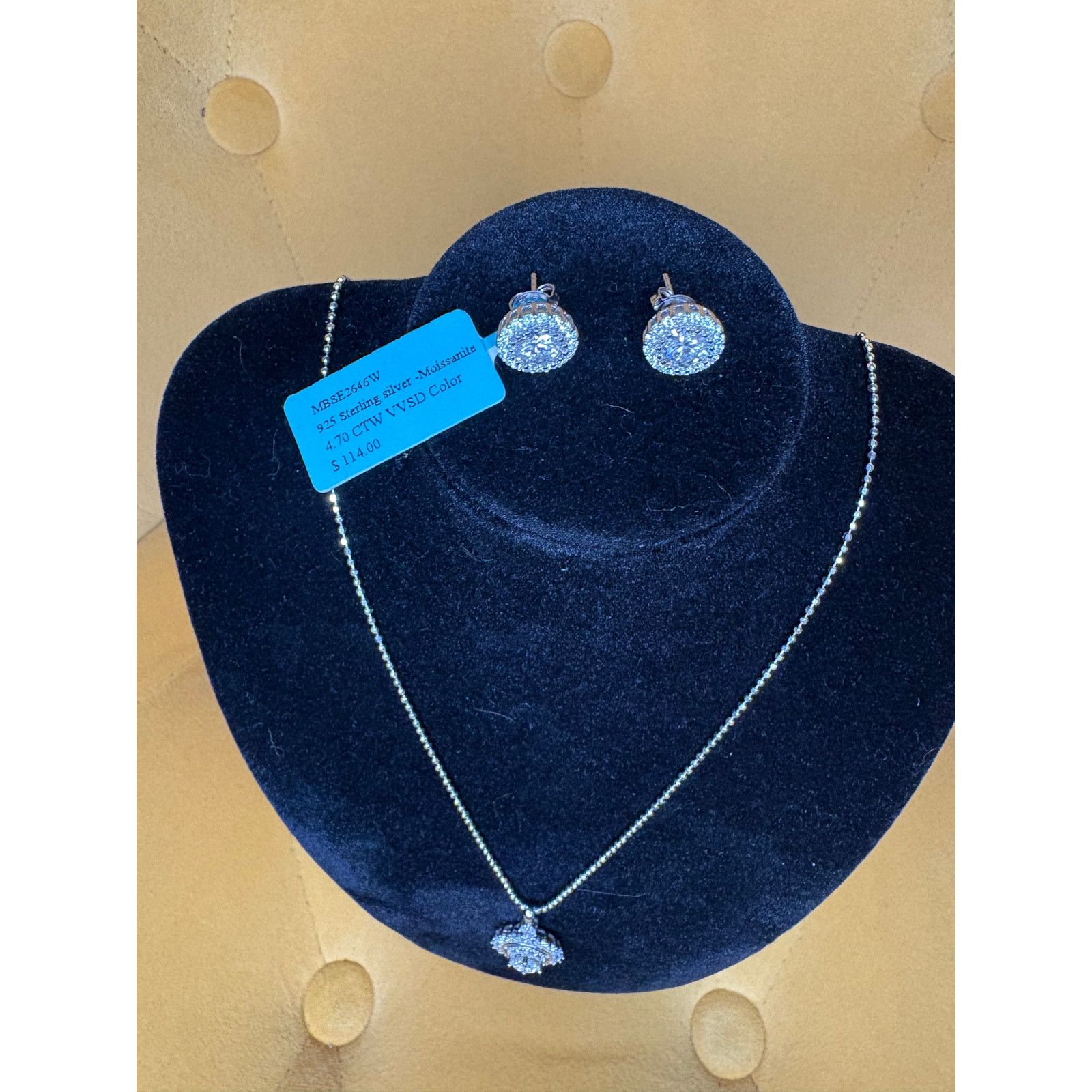 Jewelry 21" Necklace & earring set in 925 Silver, 8+ct of Moissanite Size ONE SIZE - 5 Thumbnail