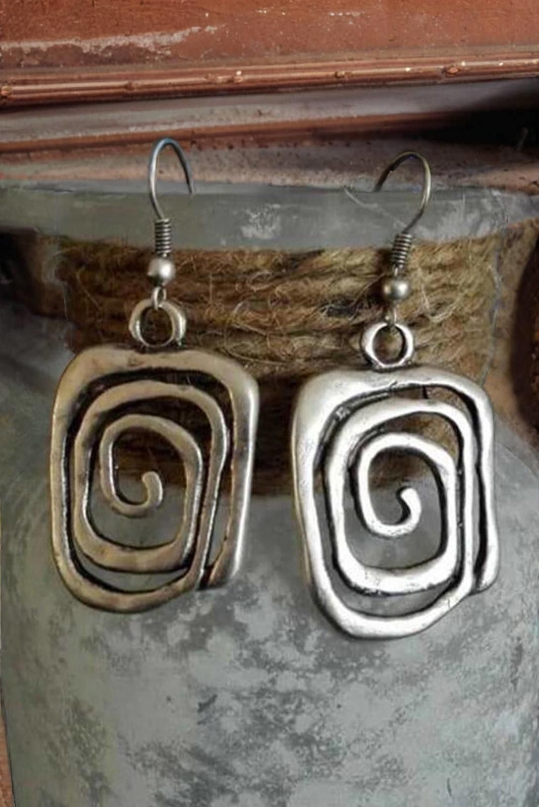 Other Vintage Design Square Swirl Hook Earrings: Silver Tone Size ONE SIZE - 1 Thumbnail