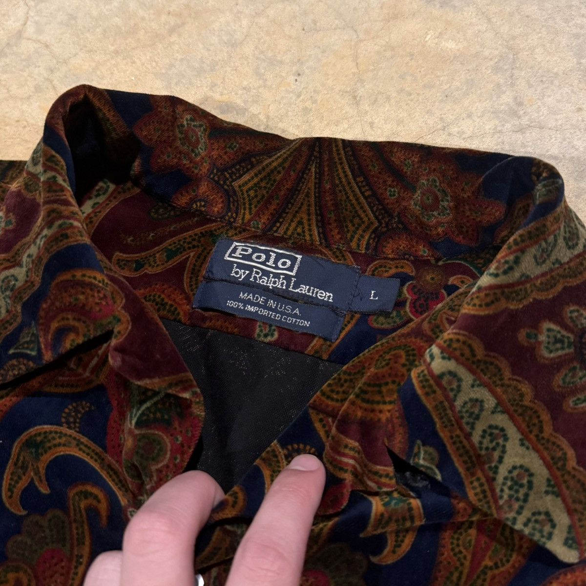 Polo Ralph Lauren Vtg 1990s Polo Ralph Lauren Velvet Paisley Button Up Shirt Size US L / EU 52-54 / 3 - 6 Thumbnail