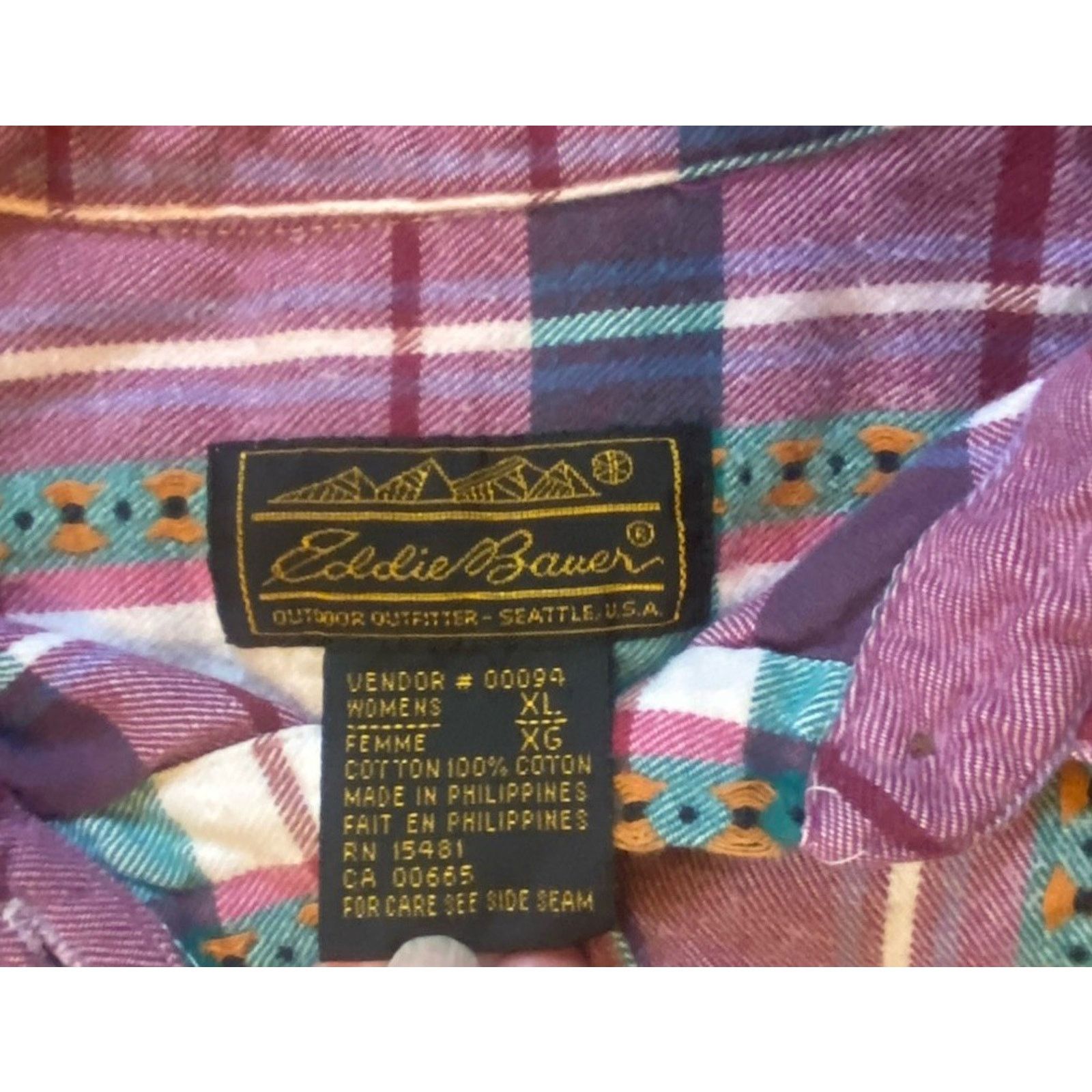 Eddie Bauer VTG Eddie Bauer Women’s XL USA Flannel Purple Plaid Size XL / US 12-14 / IT 48-50 - 2 Thumbnail