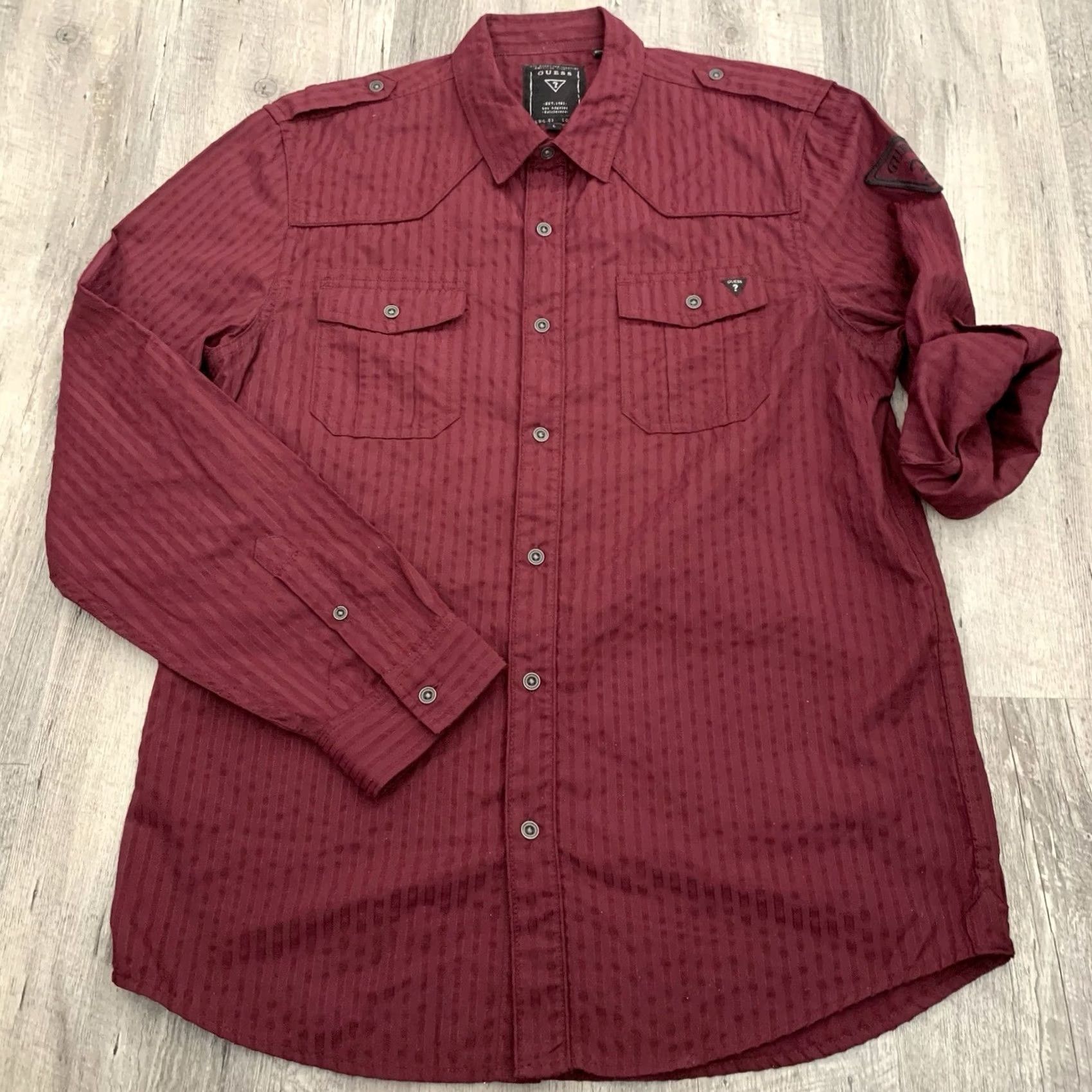 Guess GUESS Shirt Mens Large Wine Red Military Button Up Pockets Long Sleeve Collared Casual Travel Size US L / EU 52-54 / 3 - 3 Thumbnail