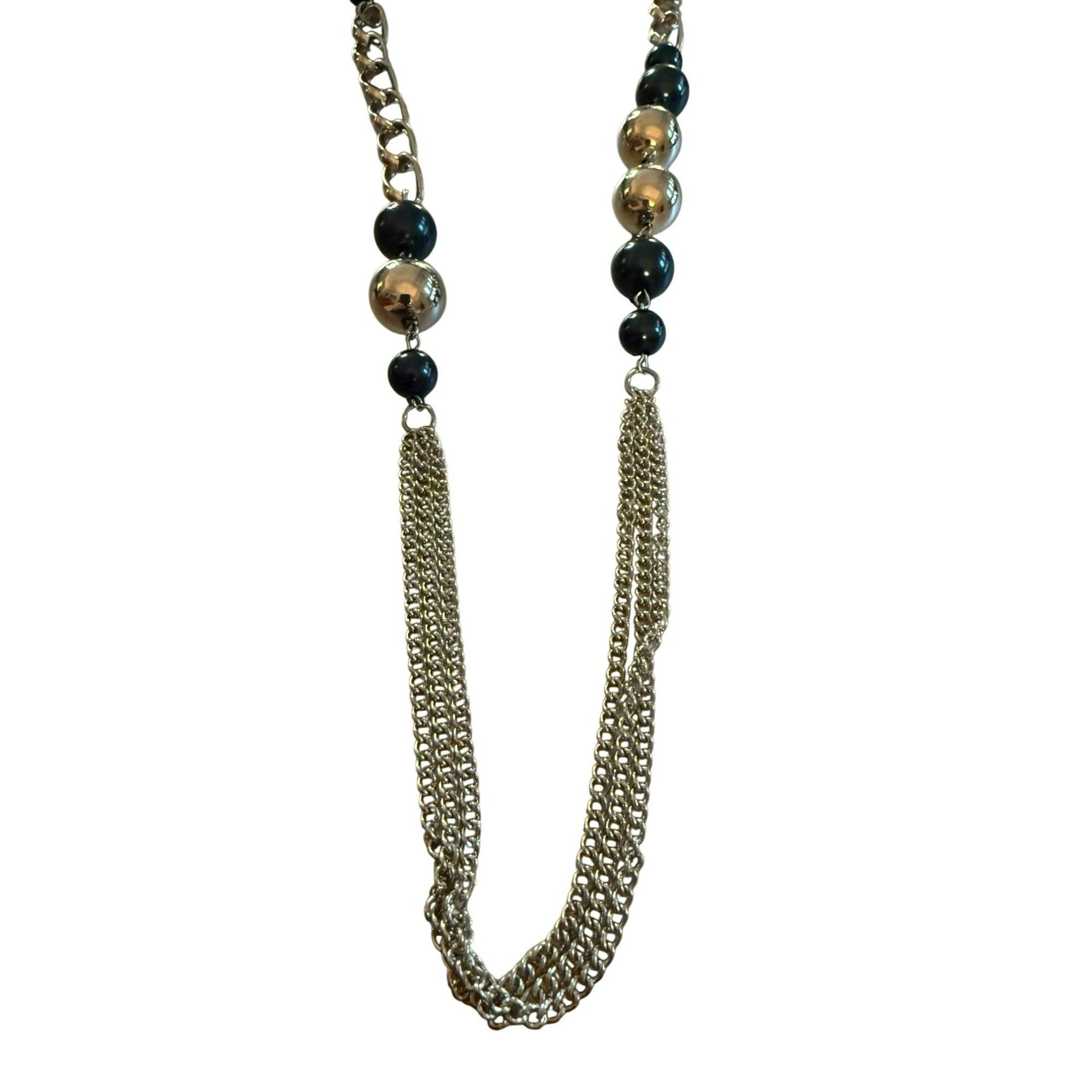 Other Silver-Tone Multi-Chain Necklace & Navy Beaded Earrings Set Size ONE SIZE - 1 Thumbnail