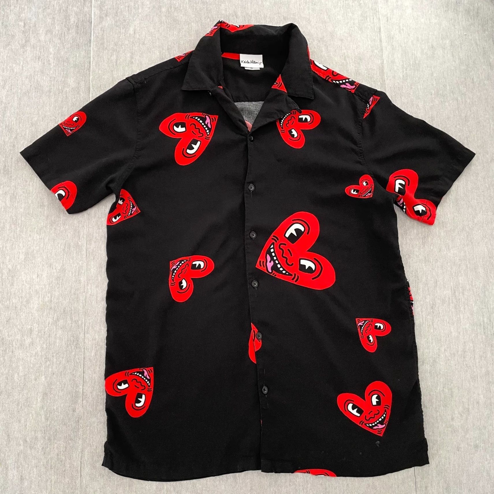 Vintage Keith Haring Shirt Adult Small Black Red Heart Face Print Button Up Rayon Mens S Size US S / EU 44-46 / 1 - 2 Thumbnail