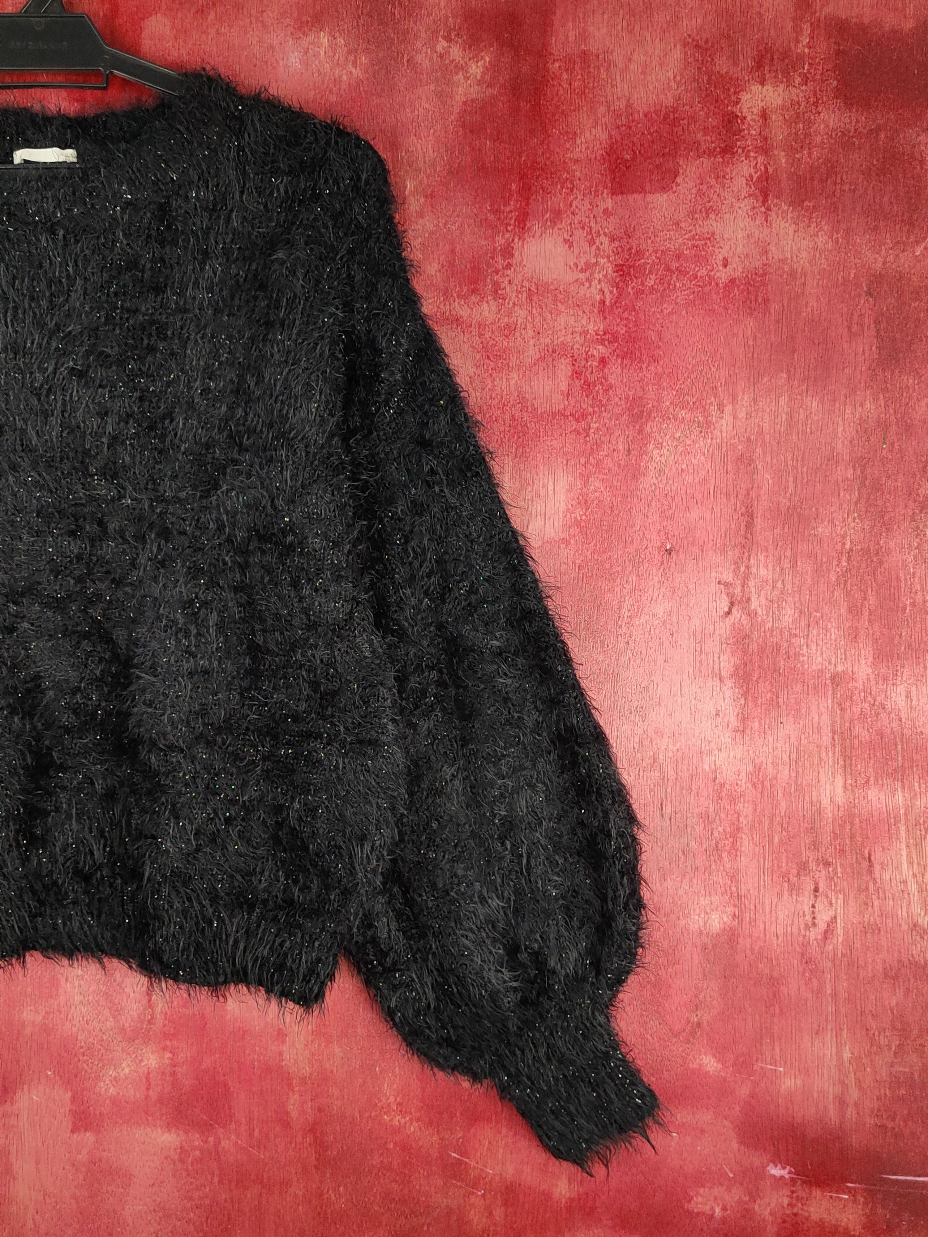 GU GU Black Shag Shaggy Fur Mohair Knitwear #S1890 Size S / US 4 / IT 40 - 5 Thumbnail