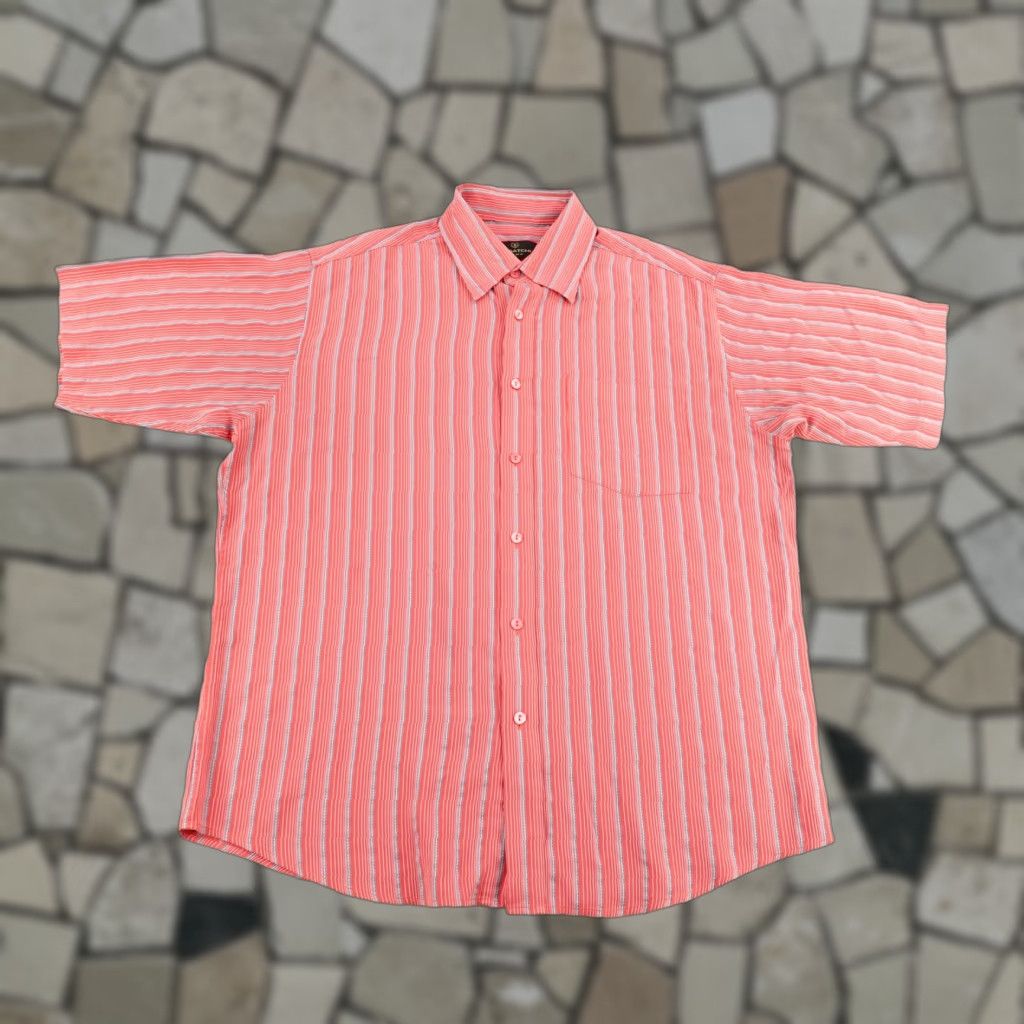 BUGATCHI Bugatchi Uomo Shirt Mens Large Red Striped Short Sleeve Button-Up Modal Rayon Size US L / EU 52-54 / 3 - 1 Thumbnail