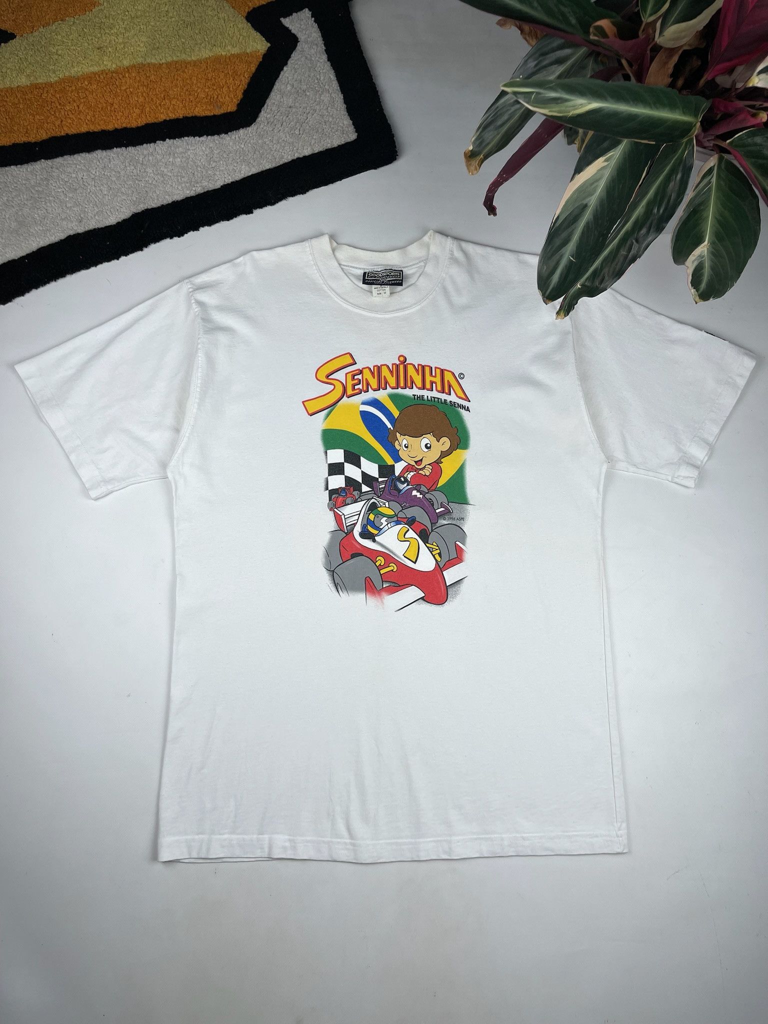 Anime Vtg Ayrton Senna Senninha Cartoon formula one 1996 Size US M / EU 48-50 / 2 - 1 Thumbnail