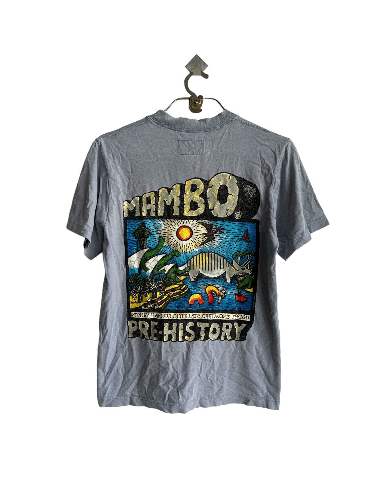 image of Hook Ups x Mambo Vintage 1990S Mambo "pre History" Sydney Harbour Skate Shirt in Grey (Size Medium)