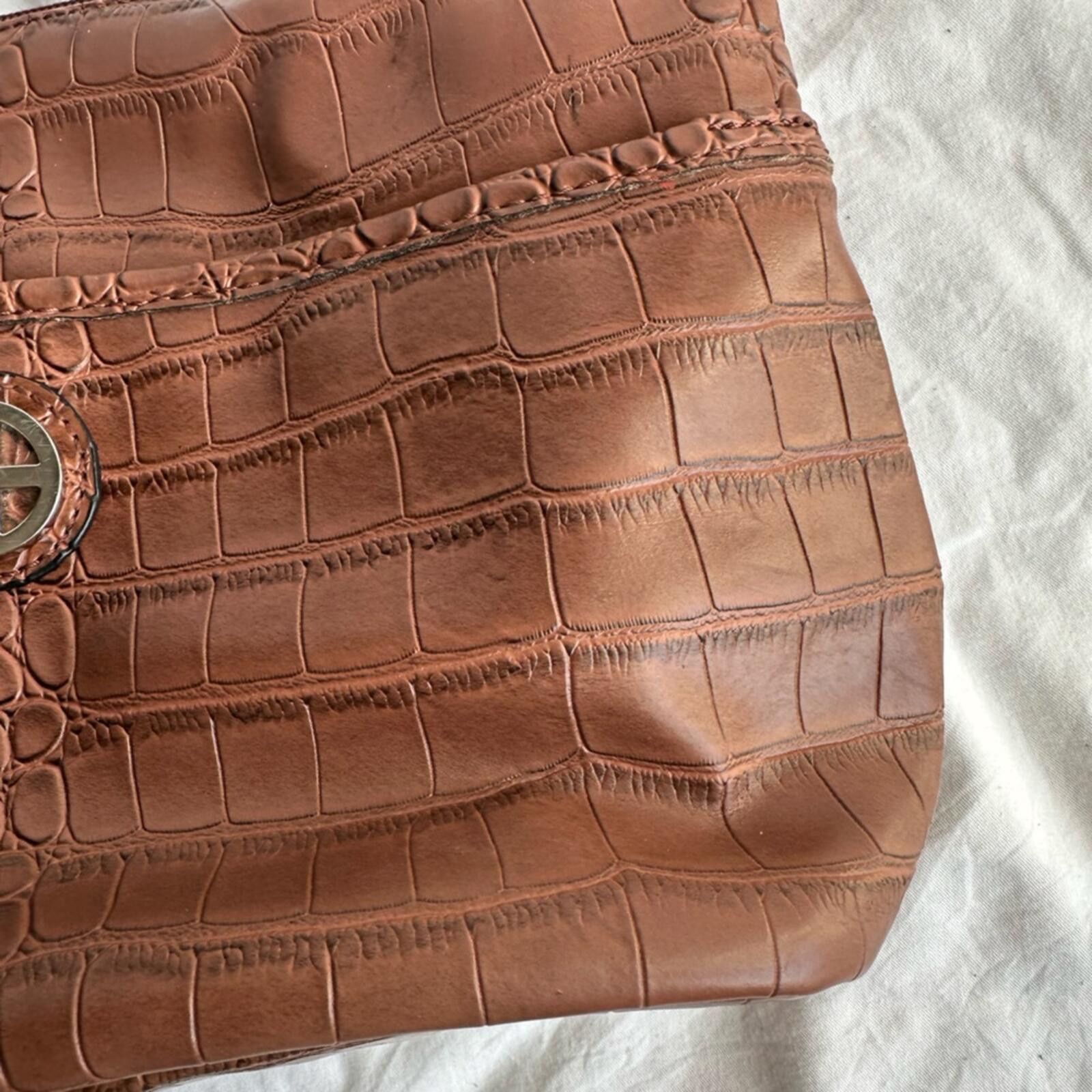 Other Brown Eco Croc Embossed Backpack Purse with Silver Accent Size ONE SIZE - 3 Thumbnail
