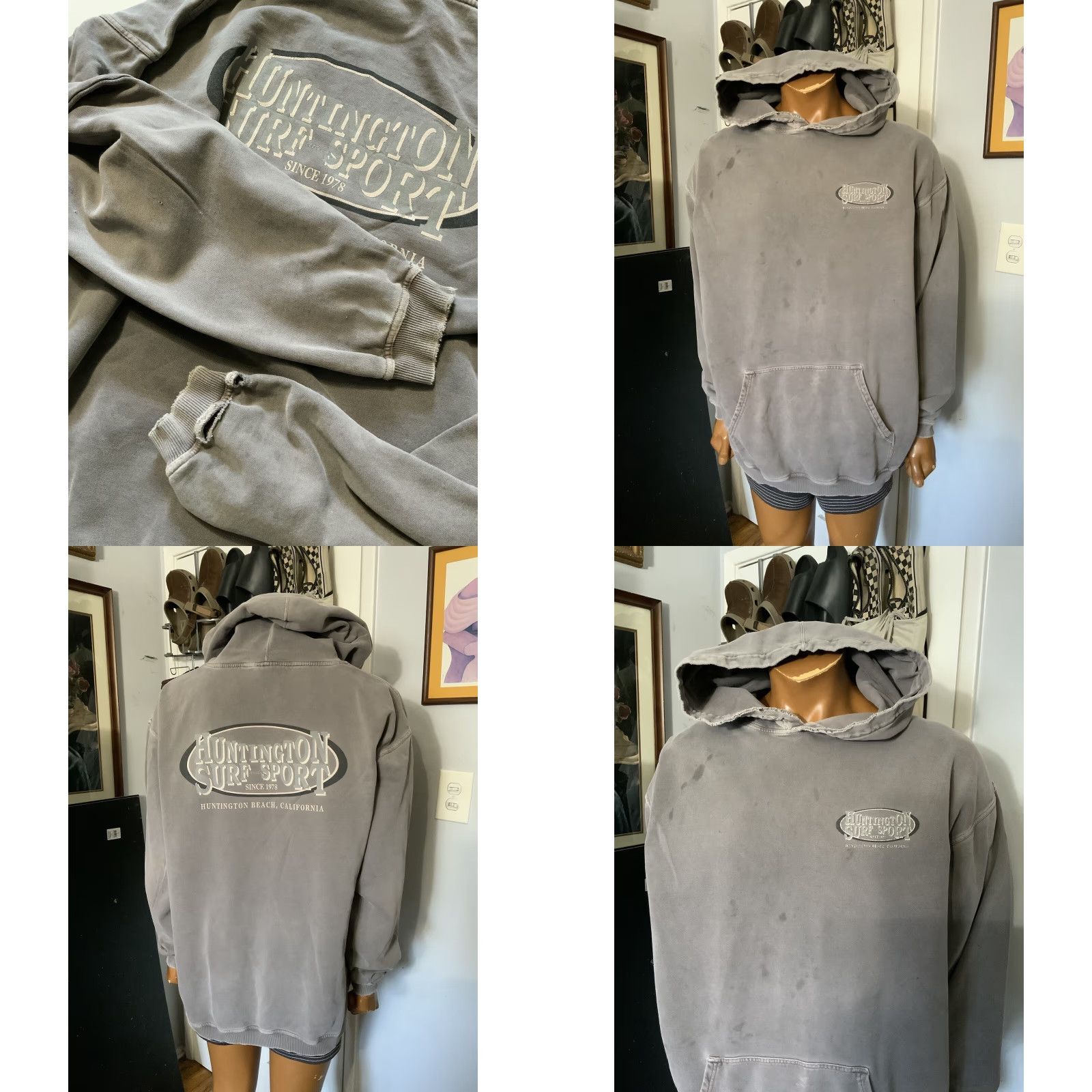 Vintage VINTAGE Huntington Surf & Sport Distressed Beach Faded Pullover Hoodie XL Mens Gray Size US XL / EU 56 / 4 - 9 Thumbnail