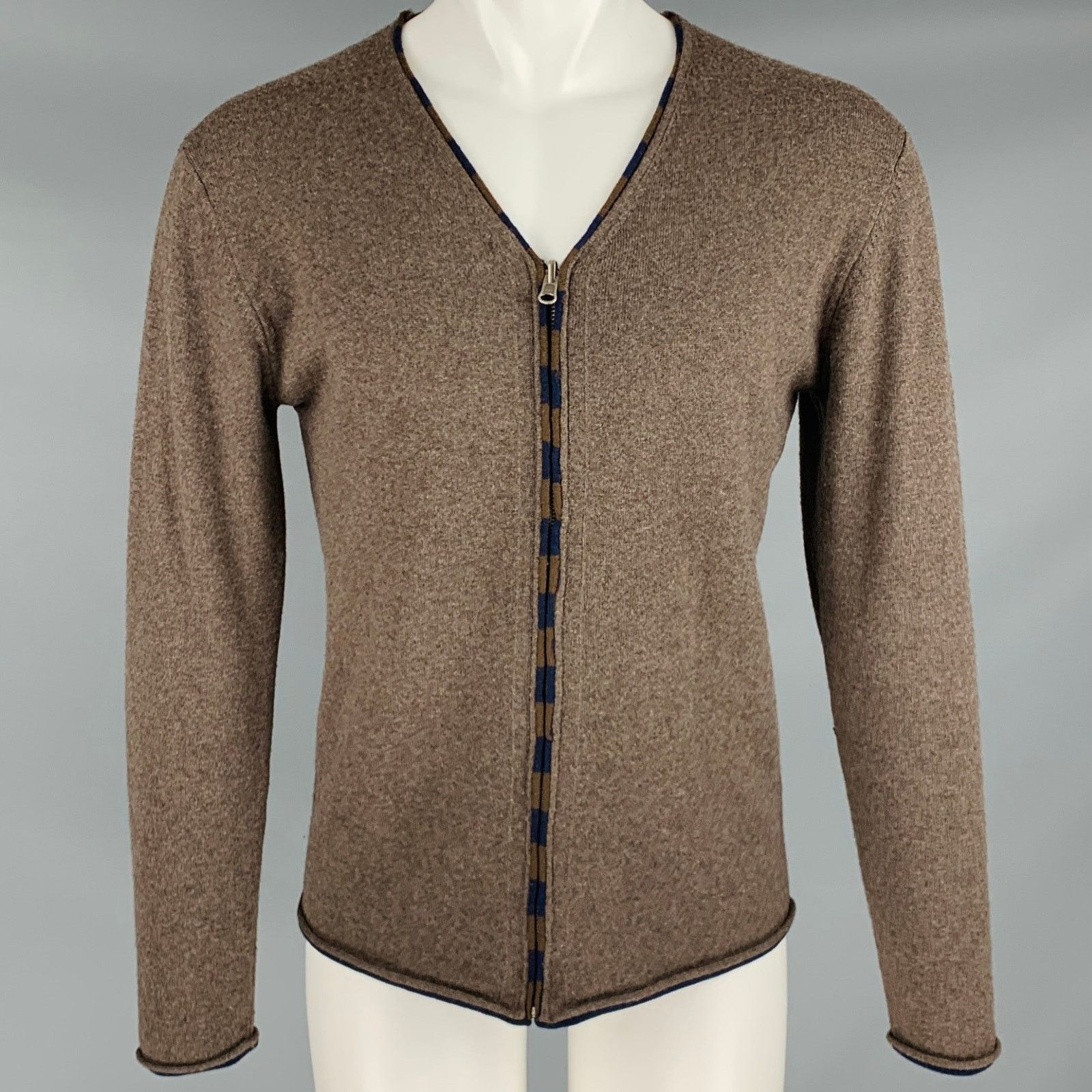 Yigal Azrouel YIGAL AZROUEL Size M Brown Navy Stripe Wool Zip Up Cardigan Size US M / EU 48-50 / 2 - 1 Thumbnail