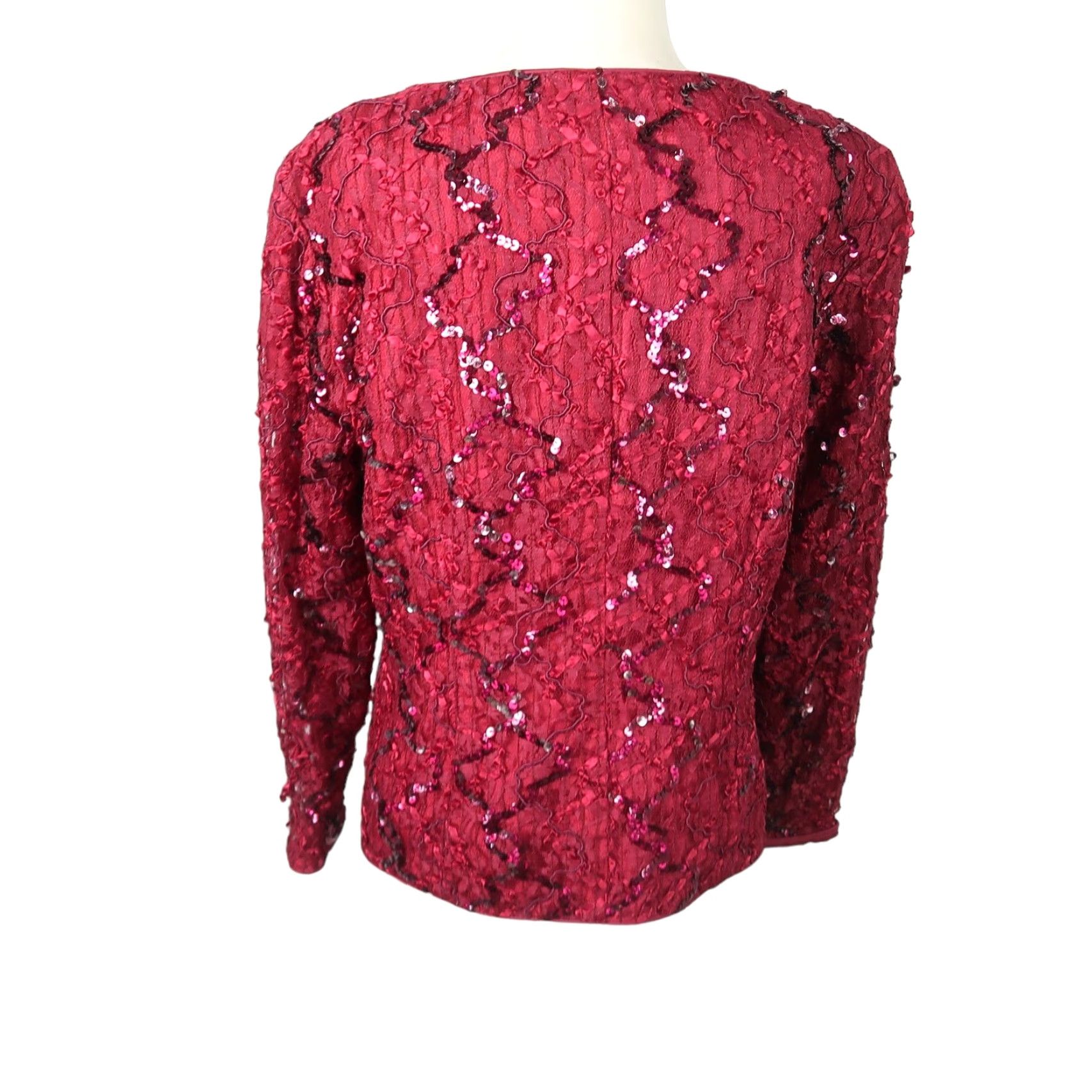 Vintage VINTAGE 90s JS Collections Sequin Jacket Burgundy Red Red Sequin Jacket Women 14 Long Sleeve Button Polyester 90s Party/Cocktail Formal fall winter Size XL / US 12-14 / IT 48-50 - 4 Thumbnail