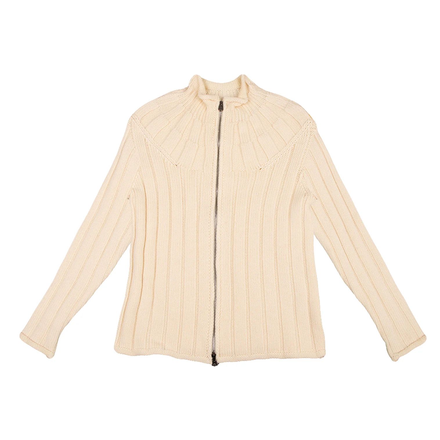 Armani Collezioni Wool Knit Zip Jacket in Beige Size 48 Size US XXS / EU 40 - 1 Thumbnail
