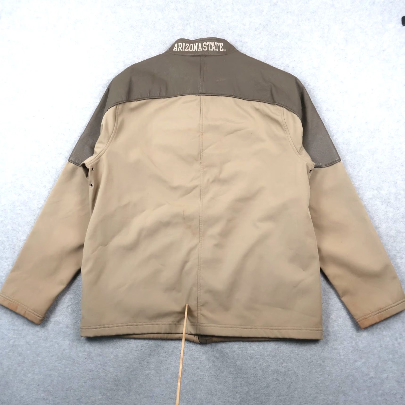 Nike VINTAGE Nike Arizona State Beige Large L Full Zip Leather Jacket Men Size US L / EU 52-54 / 3 - 3 Thumbnail